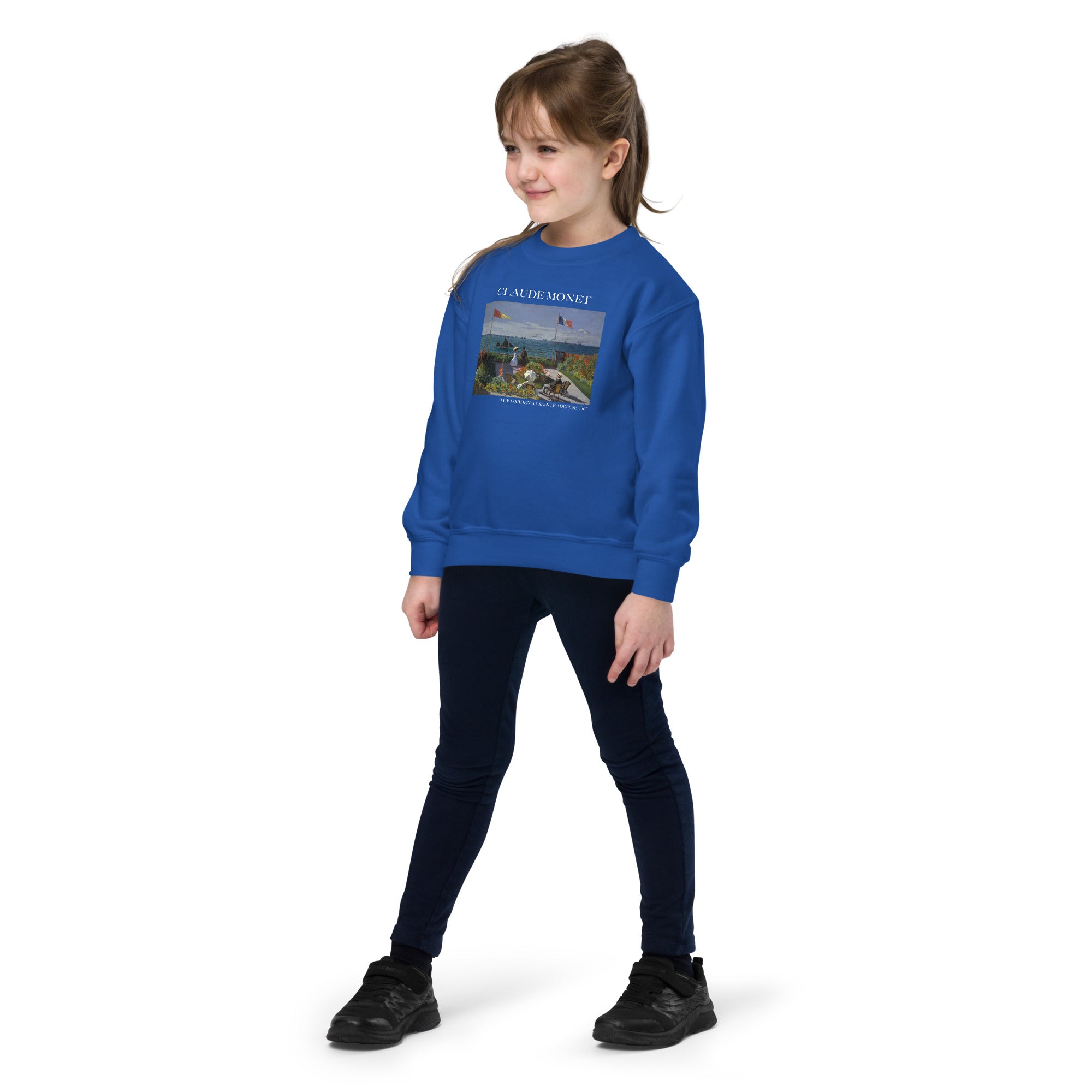 Claude Monet „Der Garten in Sainte-Adresse“ – berühmtes Gemälde – Rundhals-Sweatshirt – Premium-Kunst-Sweatshirt für Jugendliche