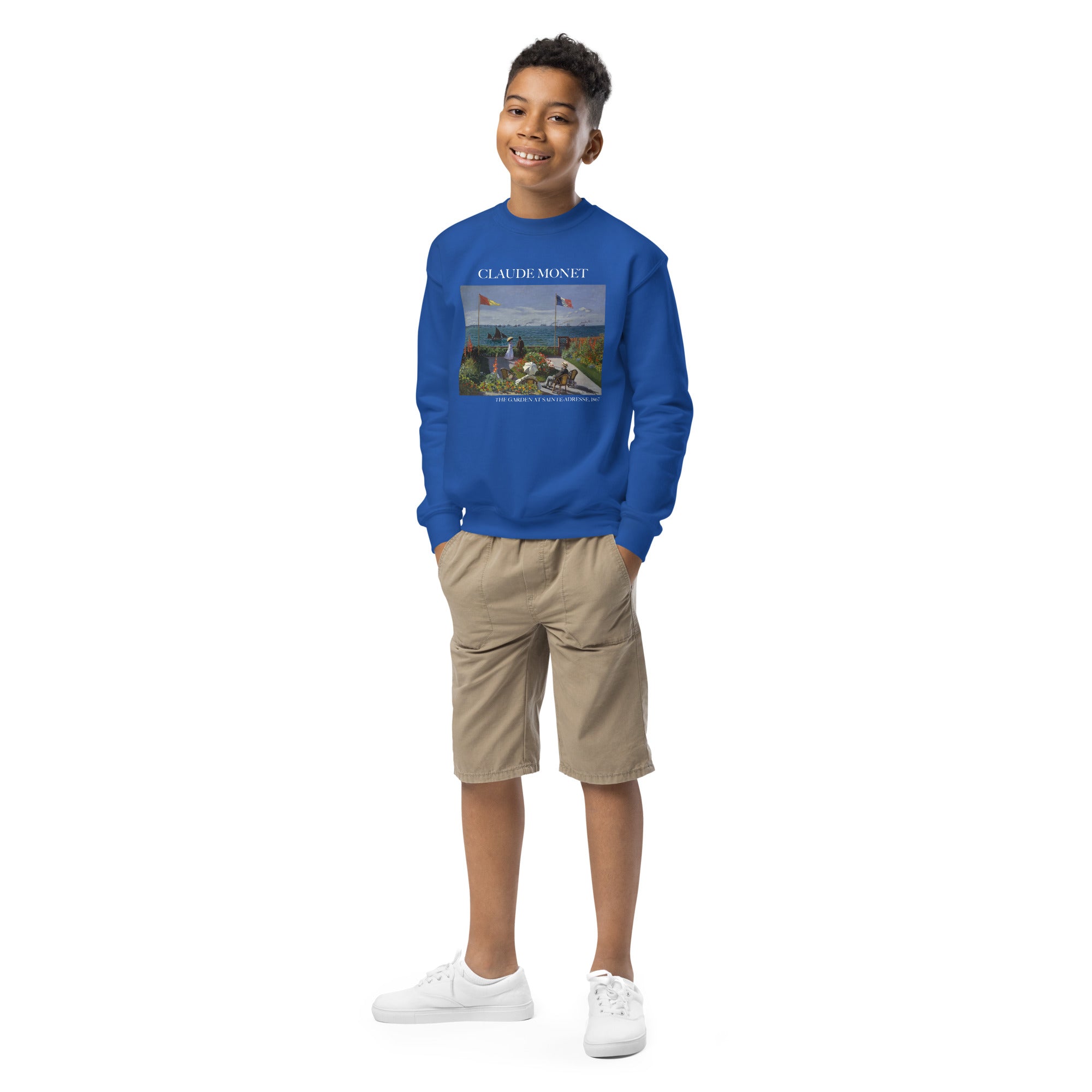 Claude Monet „Der Garten in Sainte-Adresse“ – berühmtes Gemälde – Rundhals-Sweatshirt – Premium-Kunst-Sweatshirt für Jugendliche