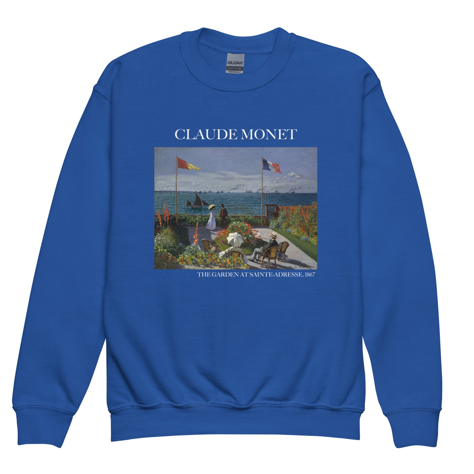 Claude Monet „Der Garten in Sainte-Adresse“ – berühmtes Gemälde – Rundhals-Sweatshirt – Premium-Kunst-Sweatshirt für Jugendliche