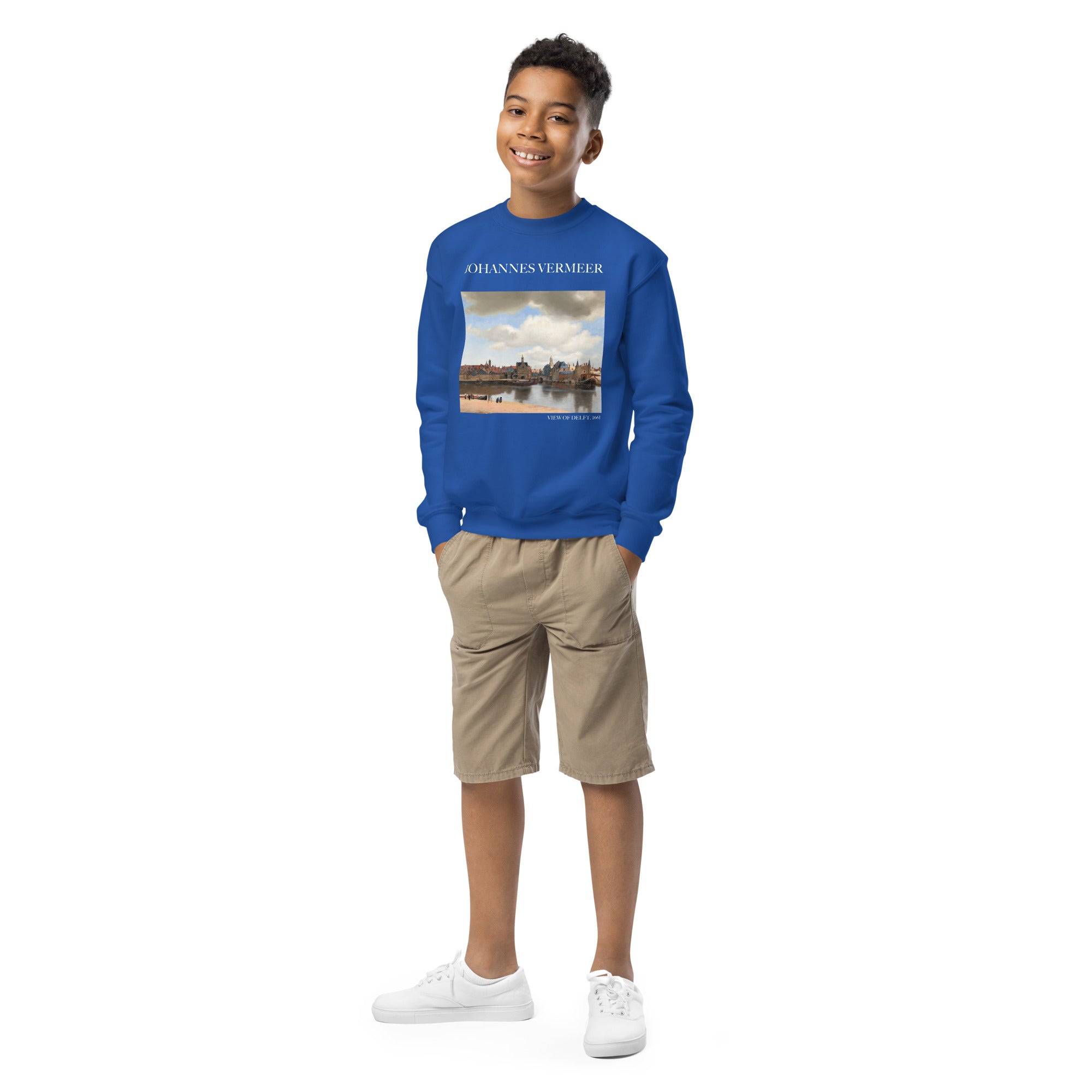 Johannes Vermeer „Blick auf Delft“ – berühmtes Gemälde – Rundhals-Sweatshirt – Premium-Kunst-Sweatshirt für Jugendliche