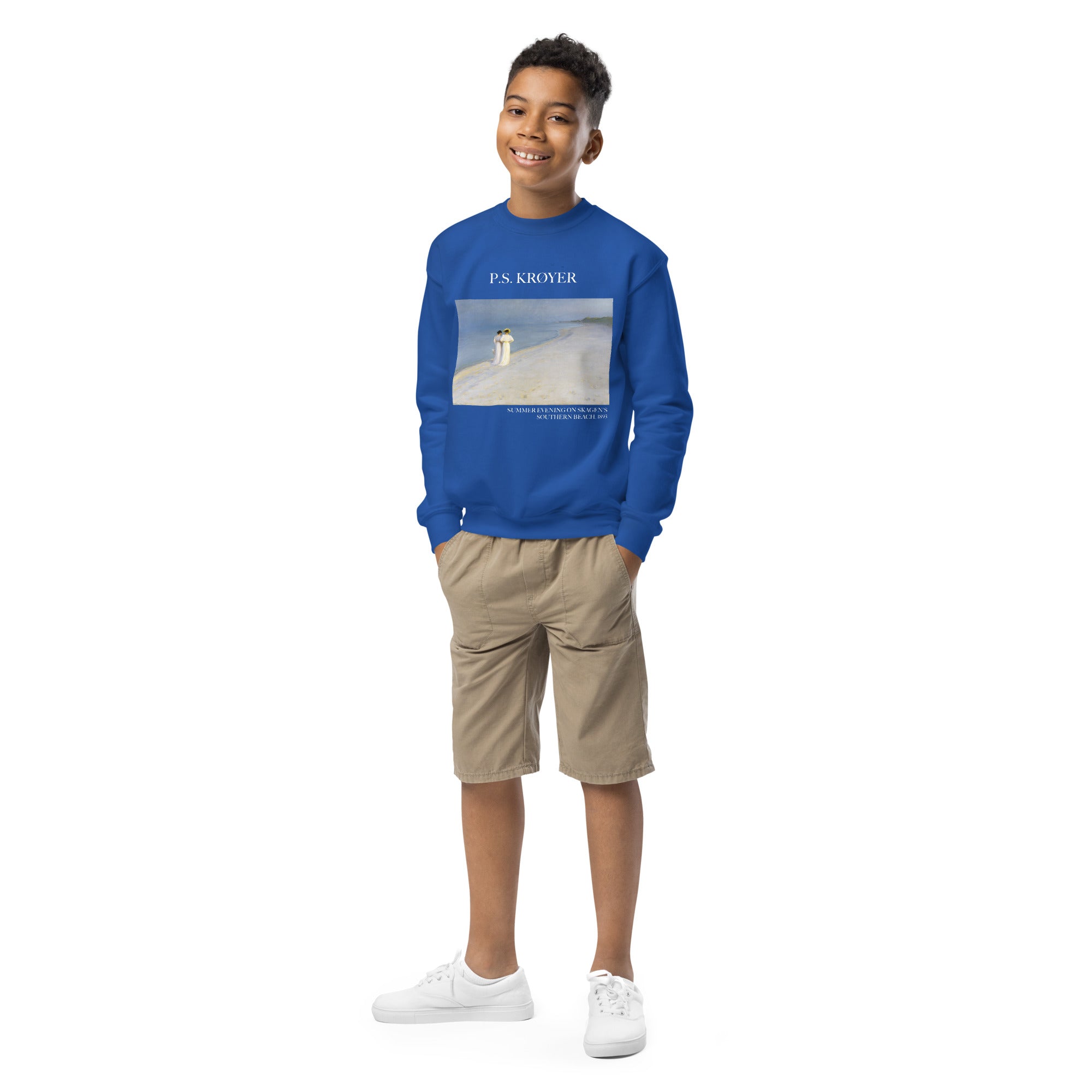 P.S. Krøyer 'Summer Evening on Skagen's Southern Beach' Famous Painting Crewneck Sweatshirt | Premium Youth Art Sweatshirt