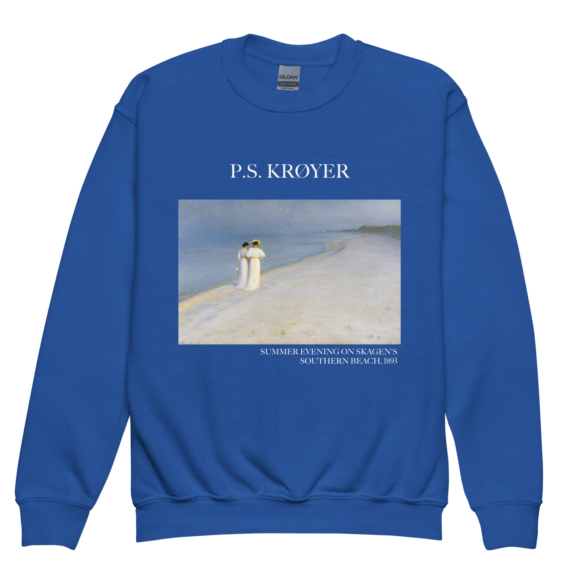 PS Krøyer „Sommerabend am Südstrand von Skagen“ – berühmtes Gemälde – Rundhals-Sweatshirt | Premium-Kunst-Sweatshirt für Jugendliche