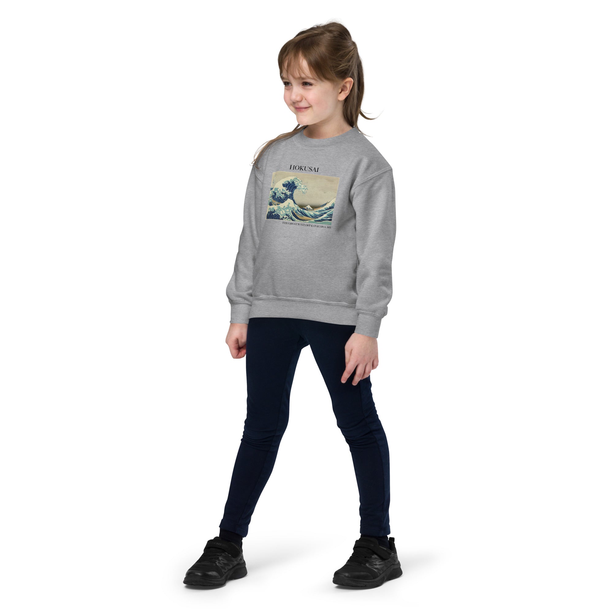 Rundhals-Sweatshirt mit berühmtem Gemälde „Die große Welle vor Kanagawa“ von Hokusai | Premium-Kunst-Sweatshirt für Jugendliche