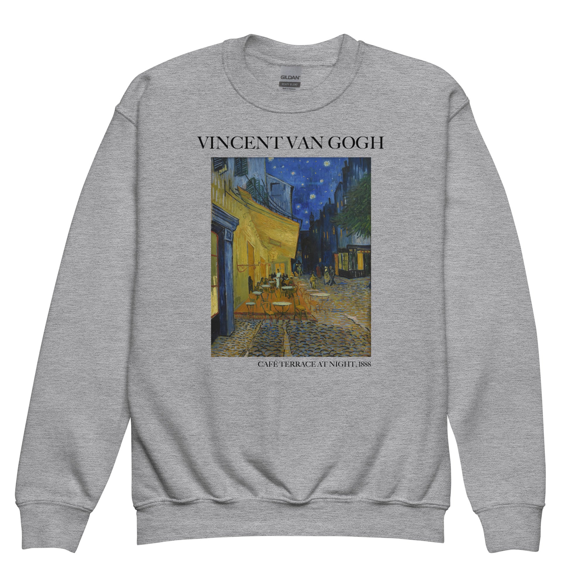 Sweatshirt mit Rundhalsausschnitt „Caféterrasse bei Nacht“ von Vincent van Gogh, berühmtes Gemälde | Premium-Kunst-Sweatshirt für Jugendliche