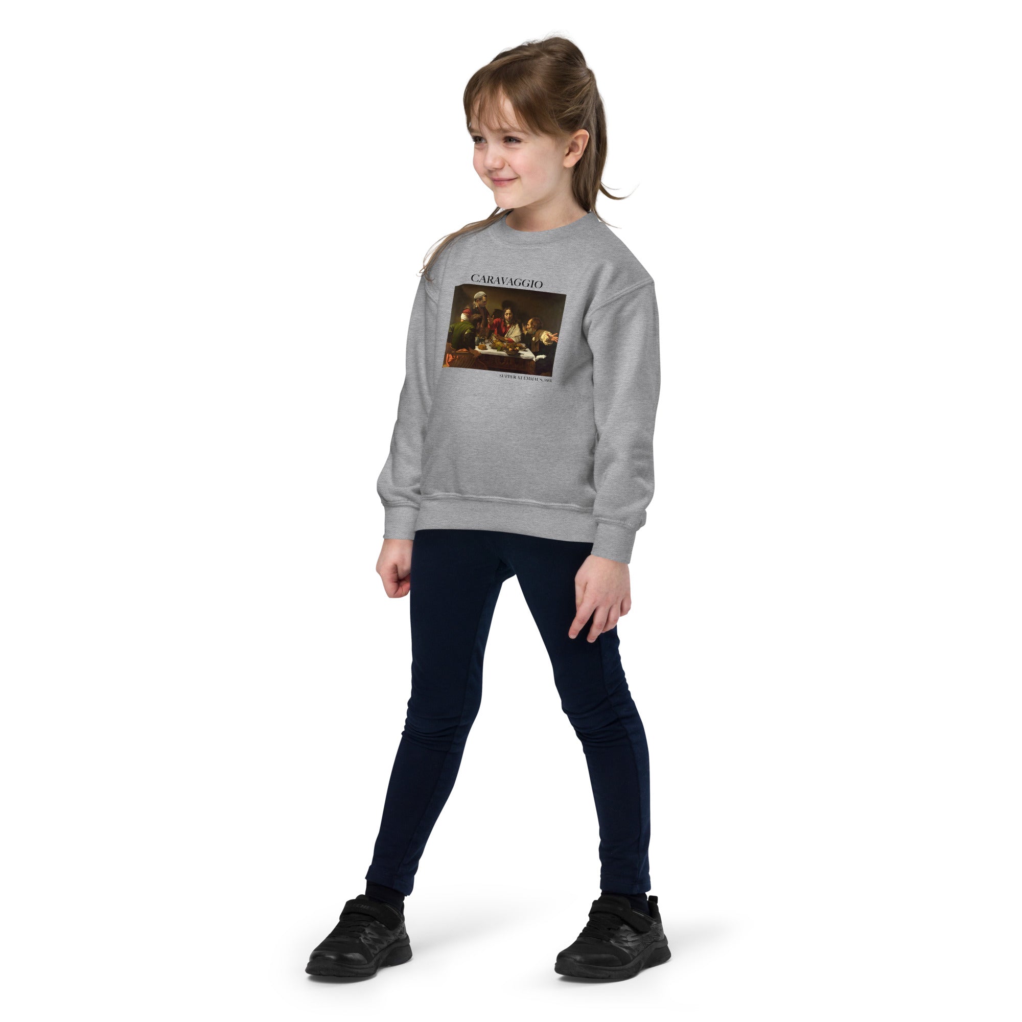 Caravaggio 'Abendmahl in Emmaus' Berühmtes Gemälde Rundhals-Sweatshirt | Premium Jugend Kunst Sweatshirt