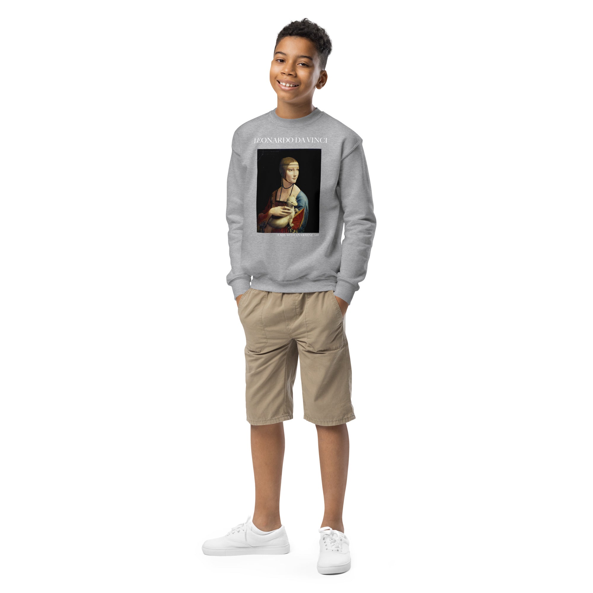 Leonardo da Vinci - Rundhals-Sweatshirt „Die Dame mit dem Hermelin“ - berühmtes Gemälde - Premium-Kunst-Sweatshirt für Jugendliche