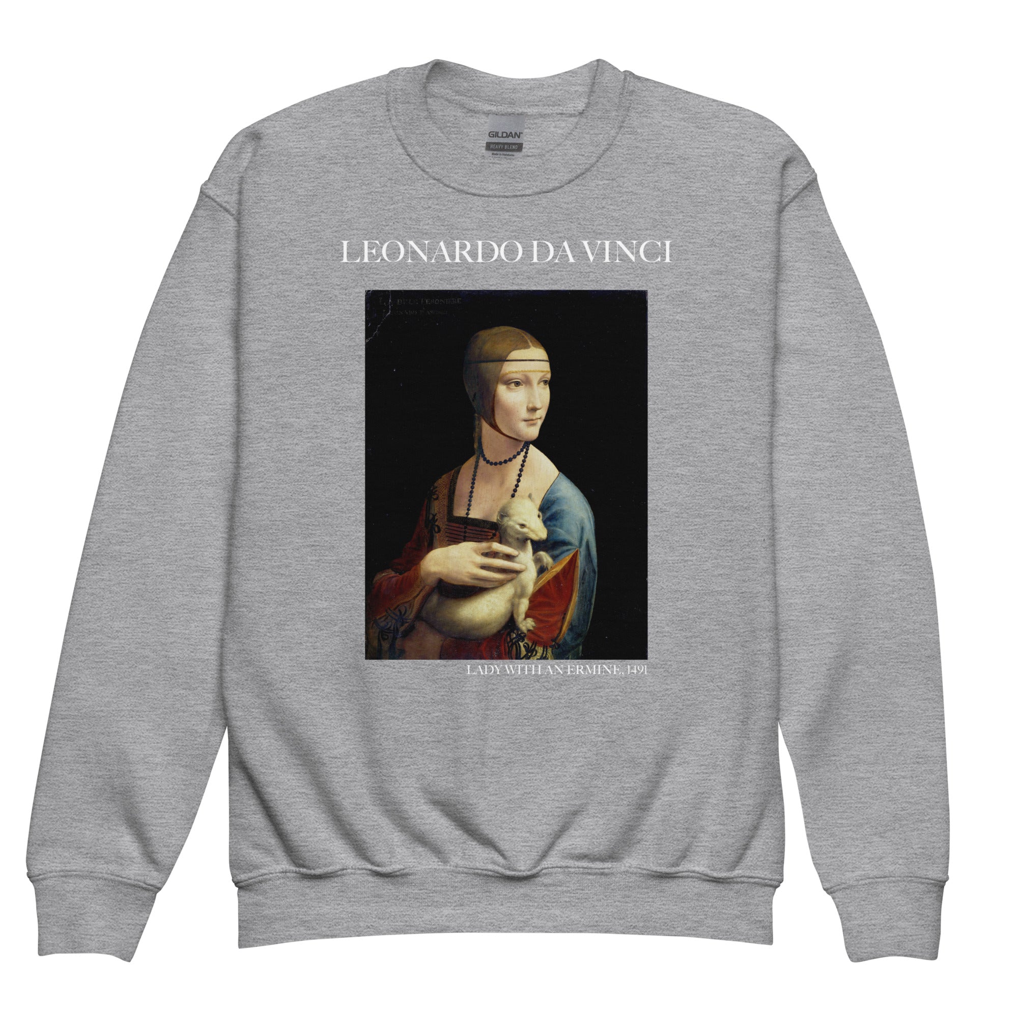 Leonardo da Vinci 'Lady with an Ermine' Famous Painting Crewneck Sweatshirt | Premium Youth Art Sweatshirt