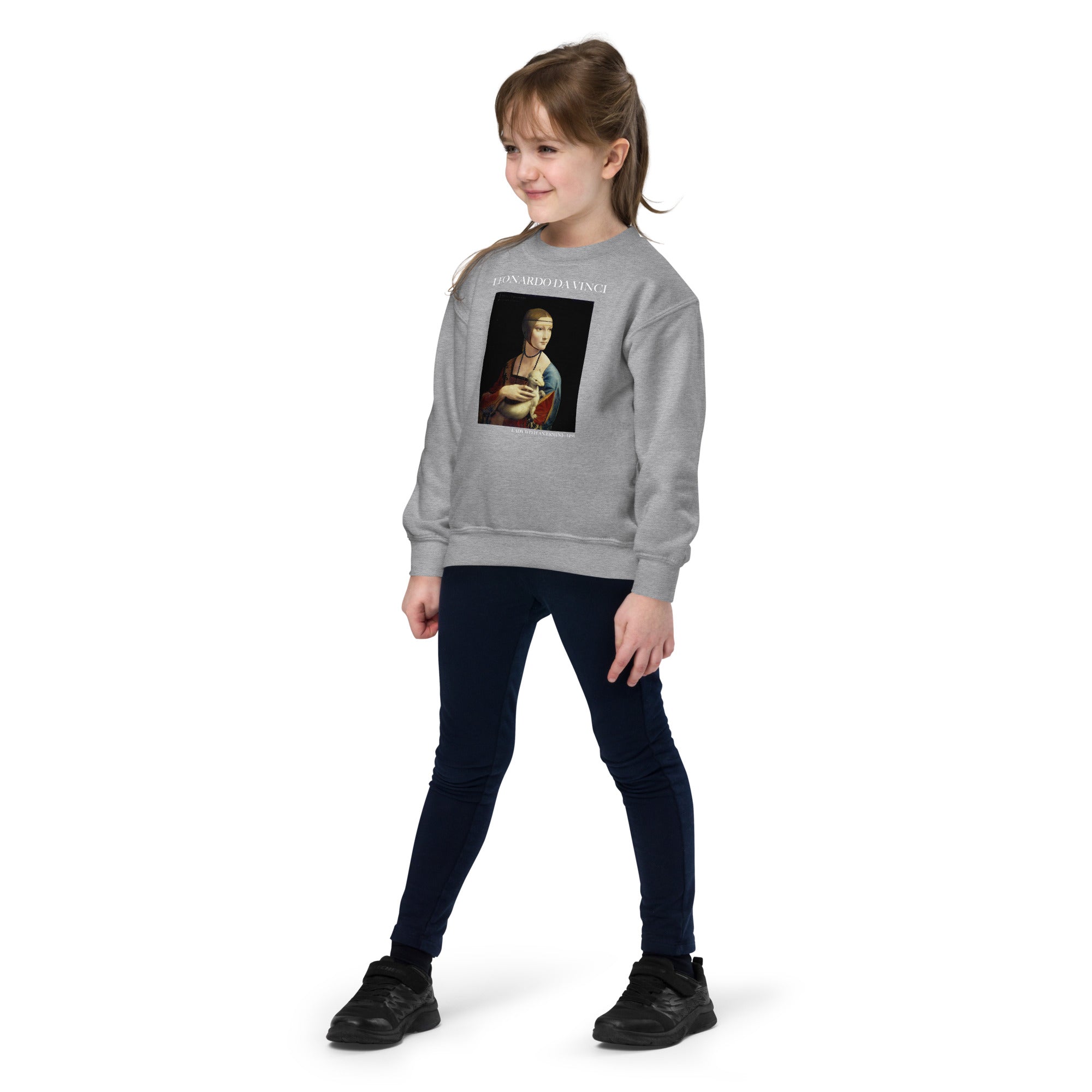 Leonardo da Vinci - Rundhals-Sweatshirt „Die Dame mit dem Hermelin“ - berühmtes Gemälde - Premium-Kunst-Sweatshirt für Jugendliche