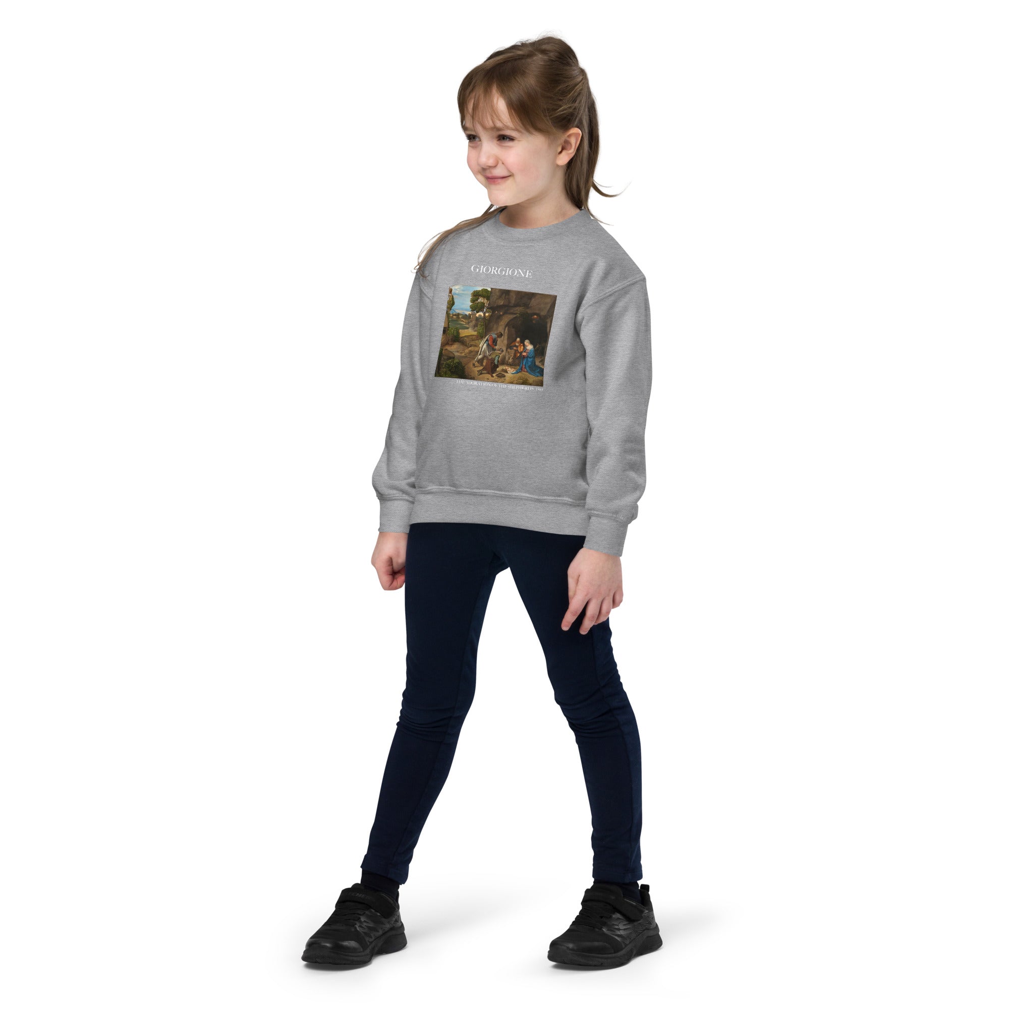 Giorgione 'Die Anbetung der Hirten' Berühmtes Gemälde Rundhals-Sweatshirt | Premium Jugend Kunst Sweatshirt