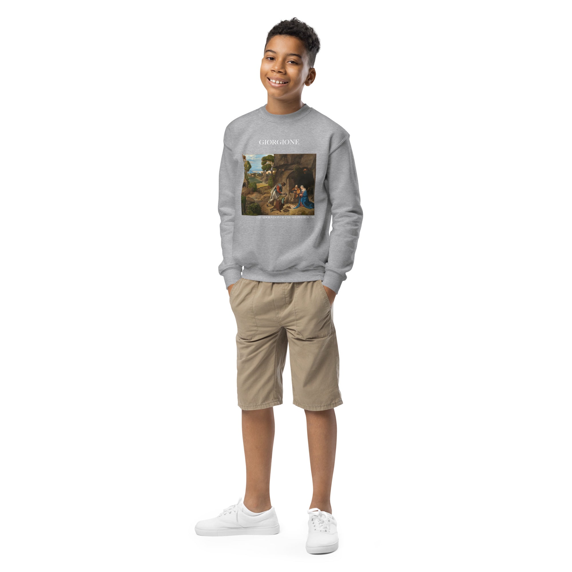 Giorgione 'The Adoration of the Shepherds' Famous Painting Crewneck Sweatshirt | Premium Youth Art Sweatshirt