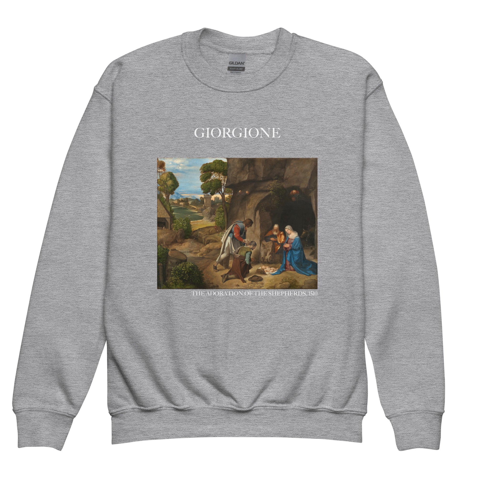 Giorgione 'Die Anbetung der Hirten' Berühmtes Gemälde Rundhals-Sweatshirt | Premium Jugend Kunst Sweatshirt