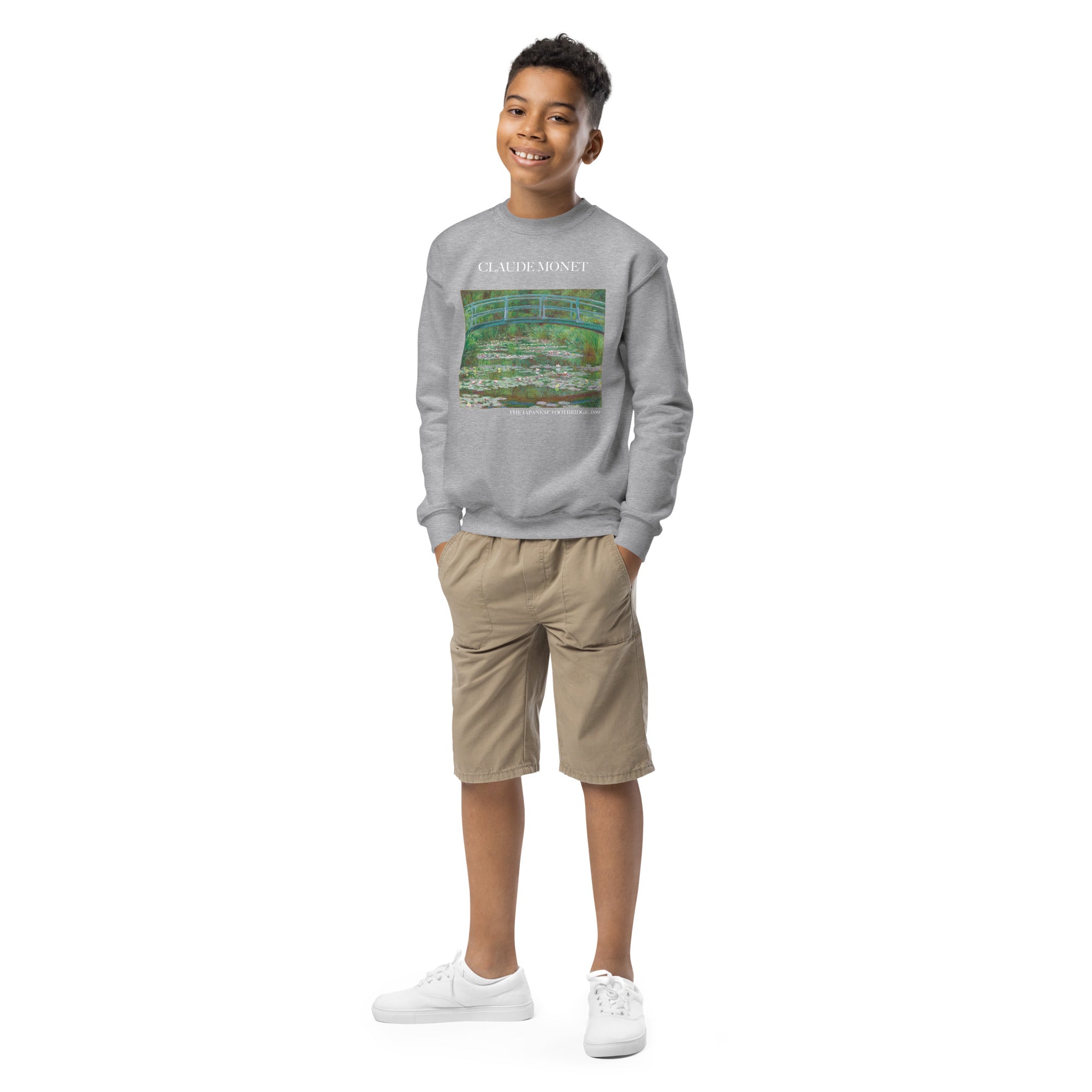 Claude Monet 'The Japanese Footbridge' Famous Painting Crewneck Sweatshirt | Premium Youth Art Sweatshirt