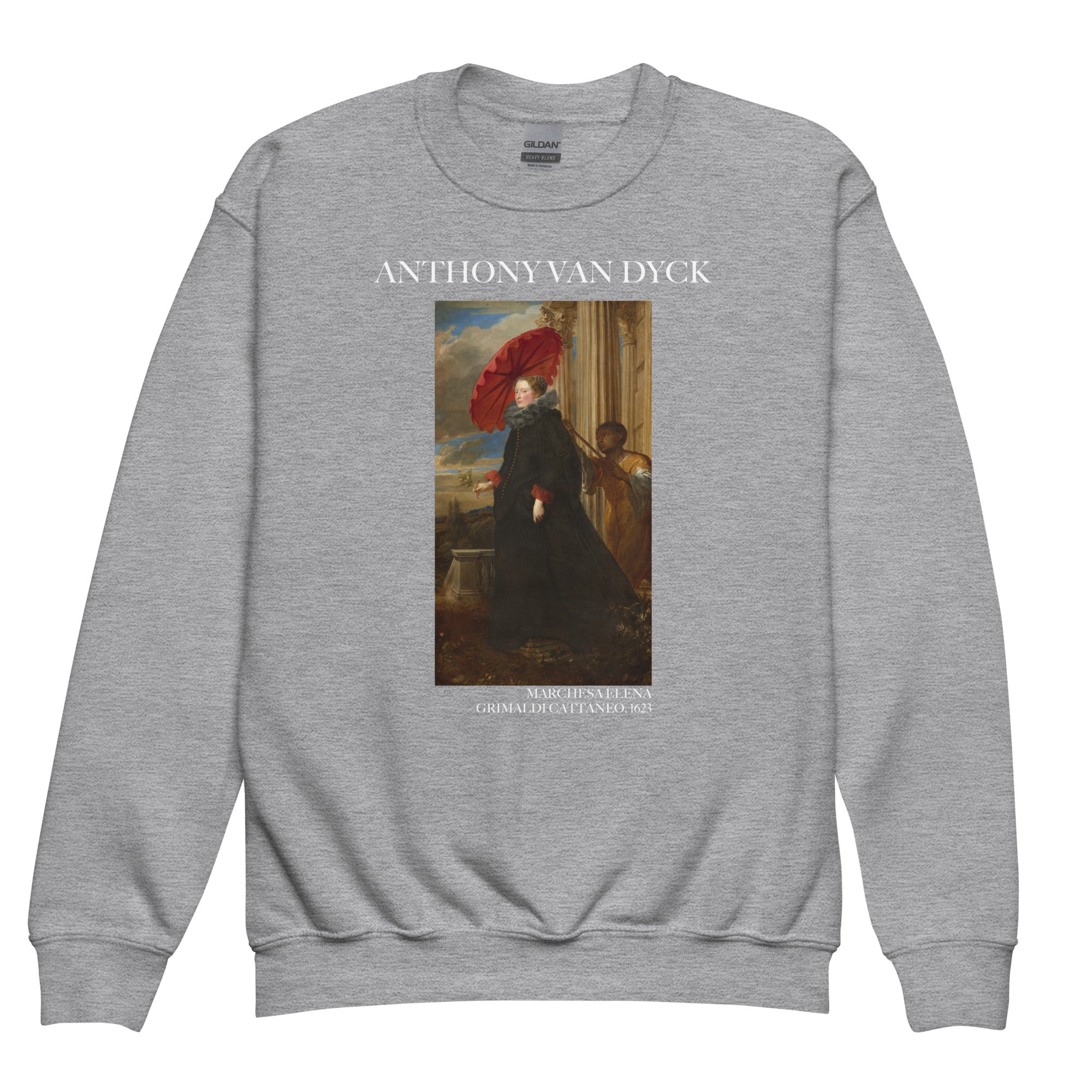 Sir Anthony van Dyck 'Marchesa Elena Grimaldi Cattaneo' Famous Painting Crewneck Sweatshirt | Premium Youth Art Sweatshirt