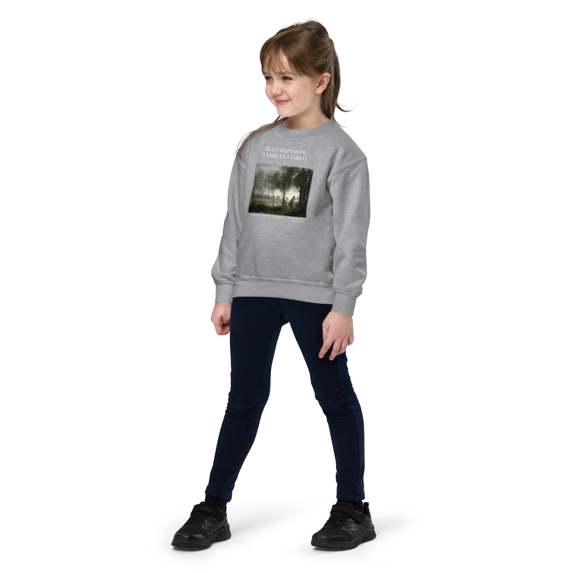 Jean-Baptiste Camille Corot 'Orpheus Leading Eurydice from the Underworld' Famous Painting Crewneck Sweatshirt | Premium Youth Art Sweatshirt