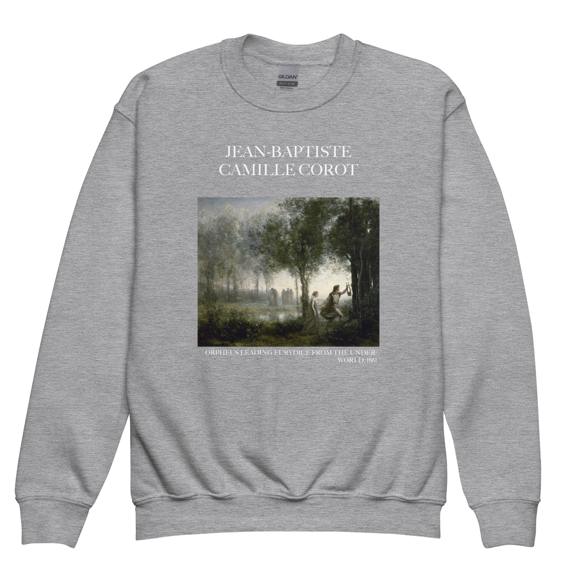 Jean-Baptiste Camille Corot 'Orpheus Leading Eurydice from the Underworld' Famous Painting Crewneck Sweatshirt | Premium Youth Art Sweatshirt