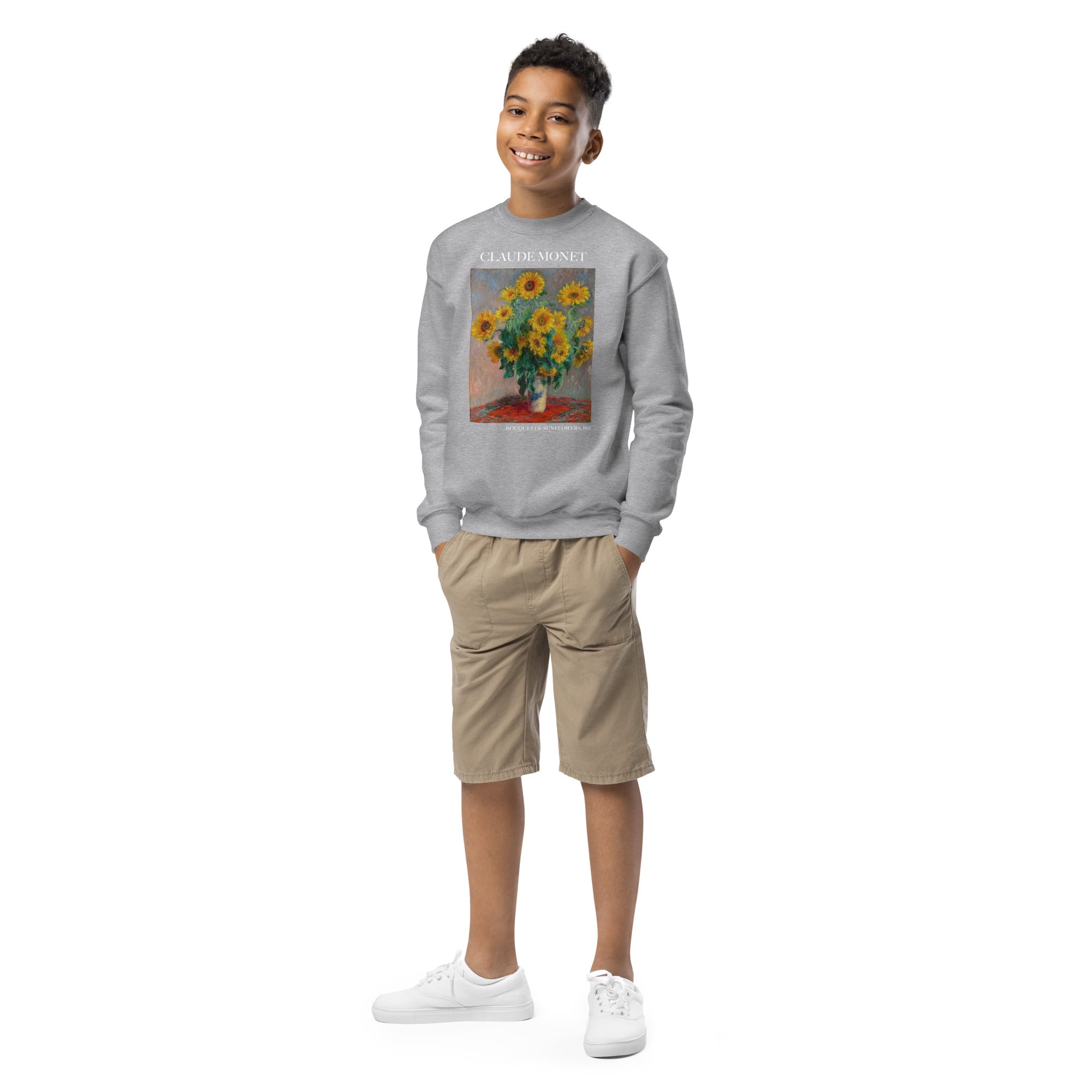 Claude Monet 'Bouquet of Sunflowers' Famous Painting Crewneck Sweatshirt | Premium Youth Art Sweatshirt