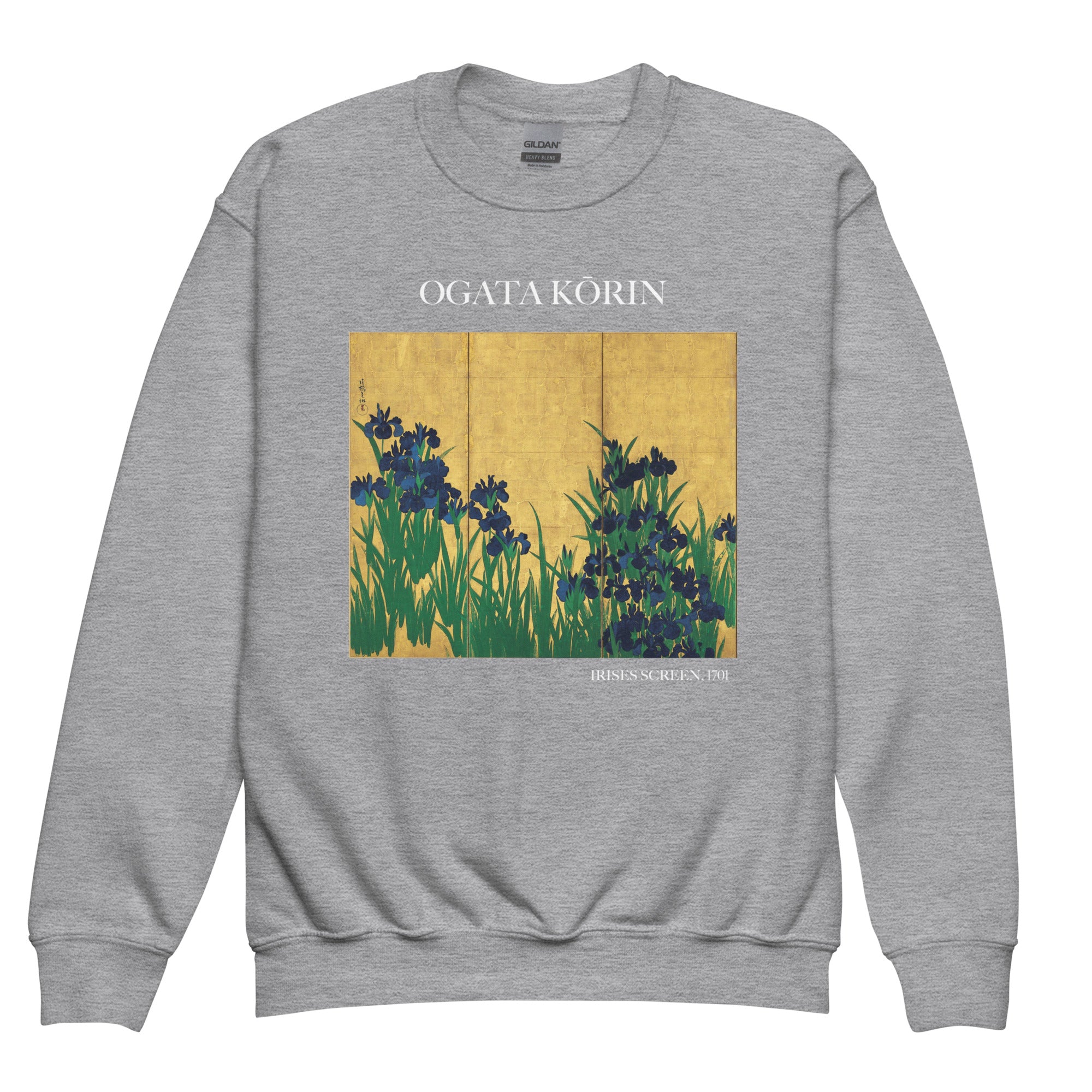 Ogata Kōrin 'Irises Screen' Famous Painting Crewneck Sweatshirt | Premium Youth Art Sweatshirt