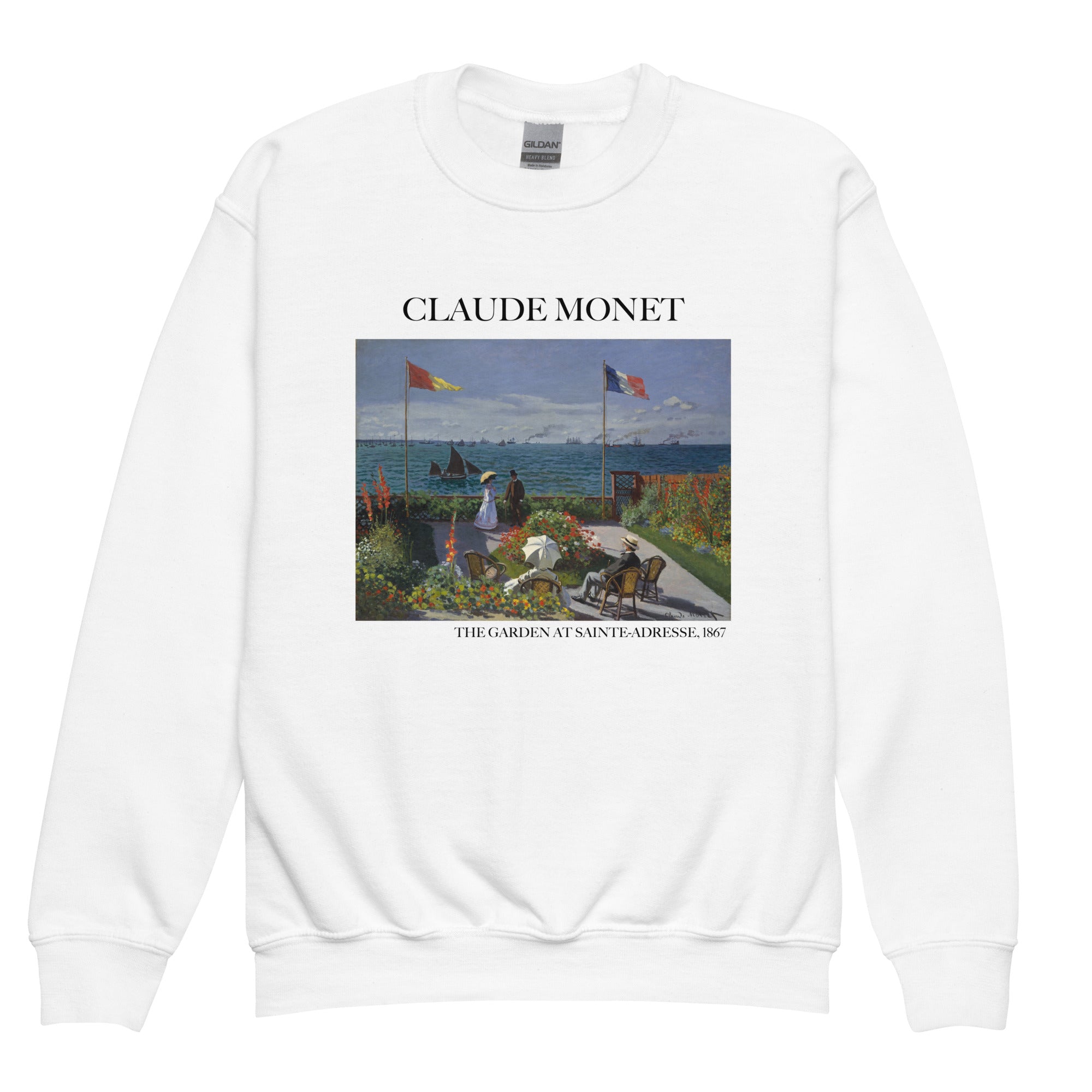 Claude Monet 'The Garden at Sainte-Adresse' Famous Painting Crewneck Sweatshirt | Premium Youth Art Sweatshirt