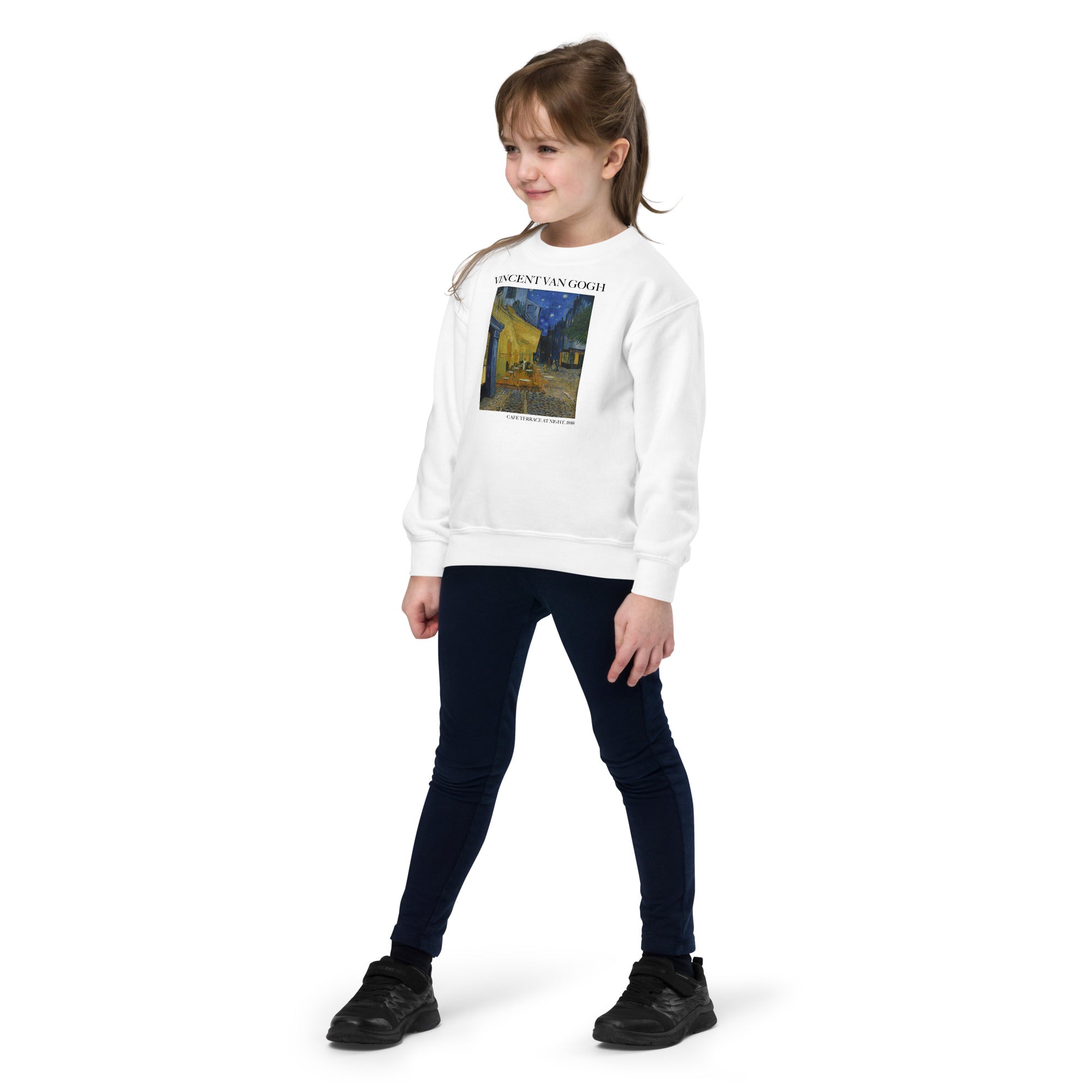 Sweatshirt mit Rundhalsausschnitt „Caféterrasse bei Nacht“ von Vincent van Gogh, berühmtes Gemälde | Premium-Kunst-Sweatshirt für Jugendliche