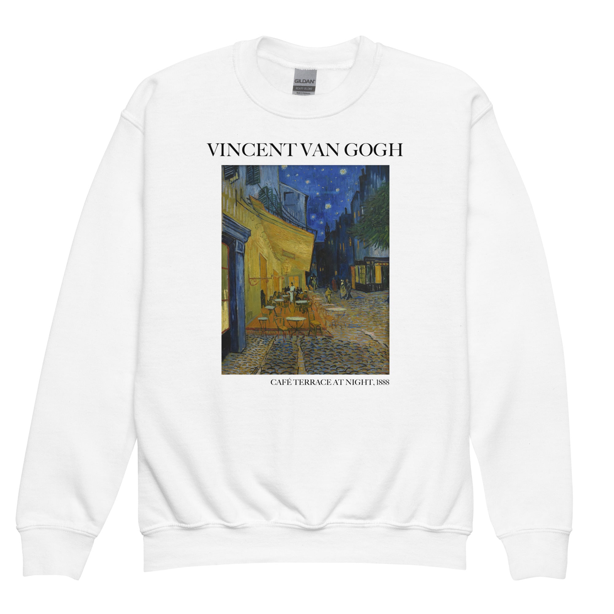 Sweatshirt mit Rundhalsausschnitt „Caféterrasse bei Nacht“ von Vincent van Gogh, berühmtes Gemälde | Premium-Kunst-Sweatshirt für Jugendliche