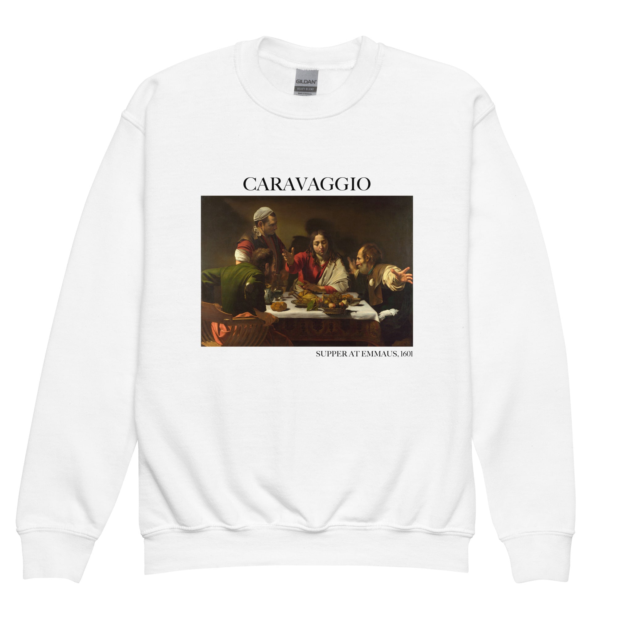 Caravaggio 'Abendmahl in Emmaus' Berühmtes Gemälde Rundhals-Sweatshirt | Premium Jugend Kunst Sweatshirt