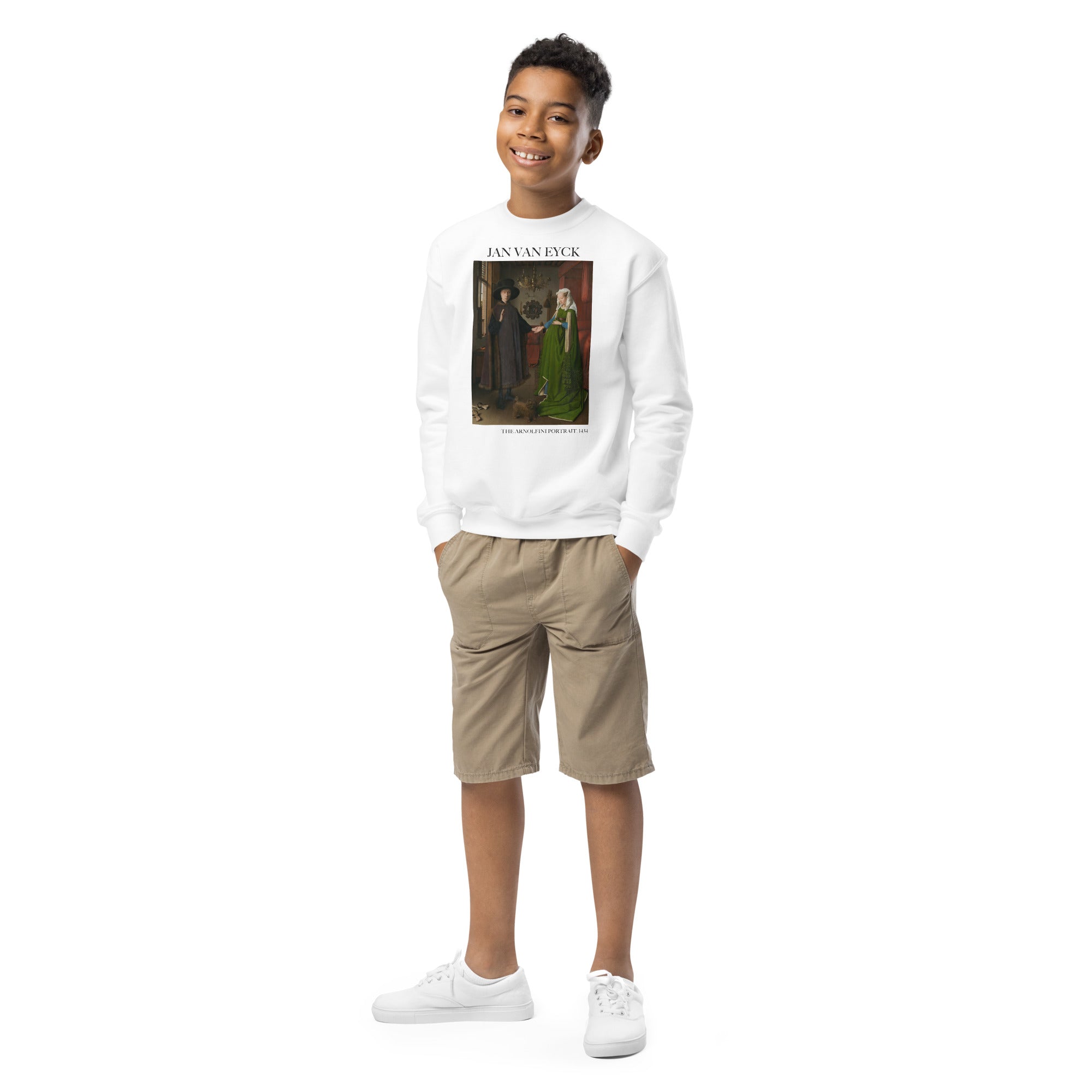 Jan van Eyck 'The Arnolfini Portrait' Famous Painting Crewneck Sweatshirt | Premium Youth Art Sweatshirt