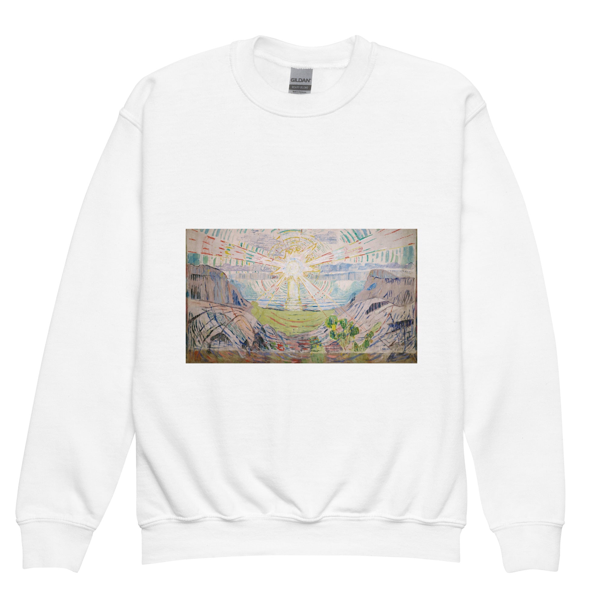 Edvard Munch „Die Sonne“ – berühmtes Gemälde – Rundhals-Sweatshirt | Premium-Kunst-Sweatshirt für Jugendliche