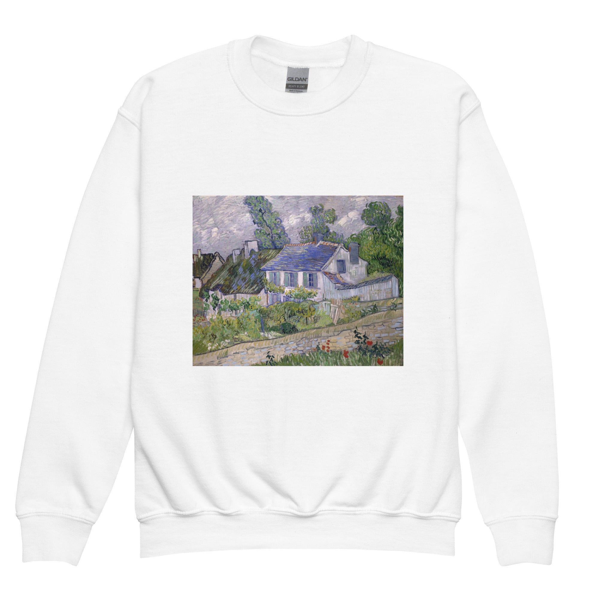Rundhals-Sweatshirt „Häuser bei Auvers“ von Vincent van Gogh, berühmtes Gemälde, Premium-Kunst-Sweatshirt für Jugendliche