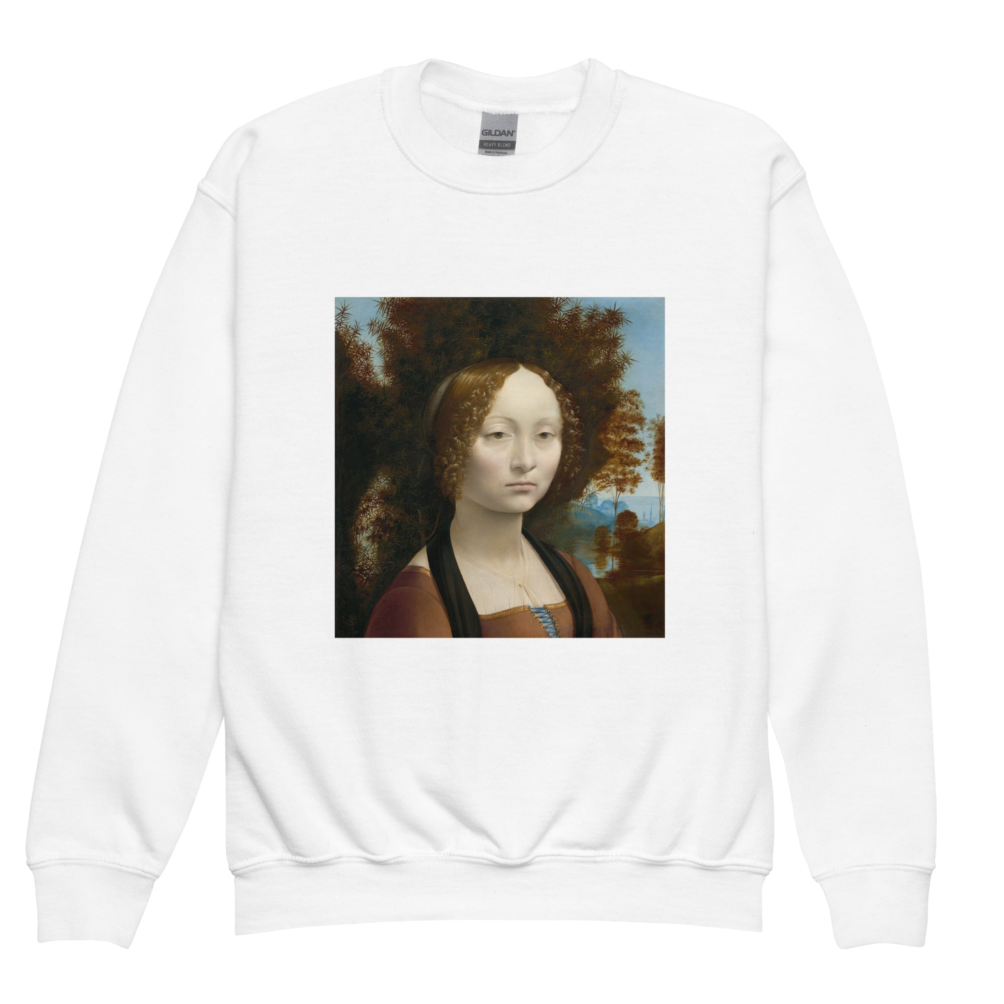 Leonardo da Vinci 'Ginevra de' Benci' Famous Painting Crewneck Sweatshirt | Premium Youth Art Sweatshirt