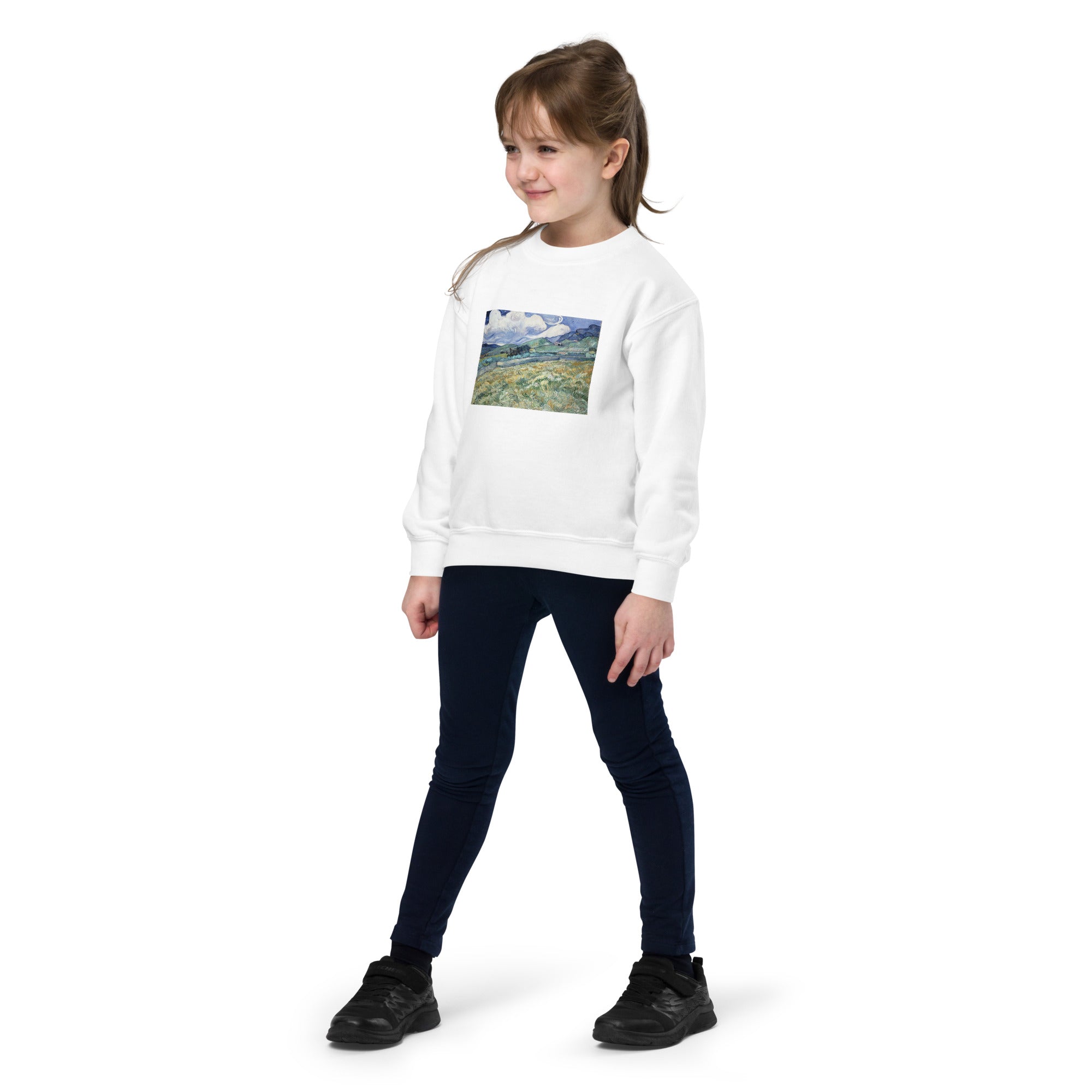 Rundhals-Sweatshirt „Landschaft von Saint-Rémy“ von Vincent van Gogh, berühmtes Gemälde | Premium-Kunst-Sweatshirt für Jugendliche