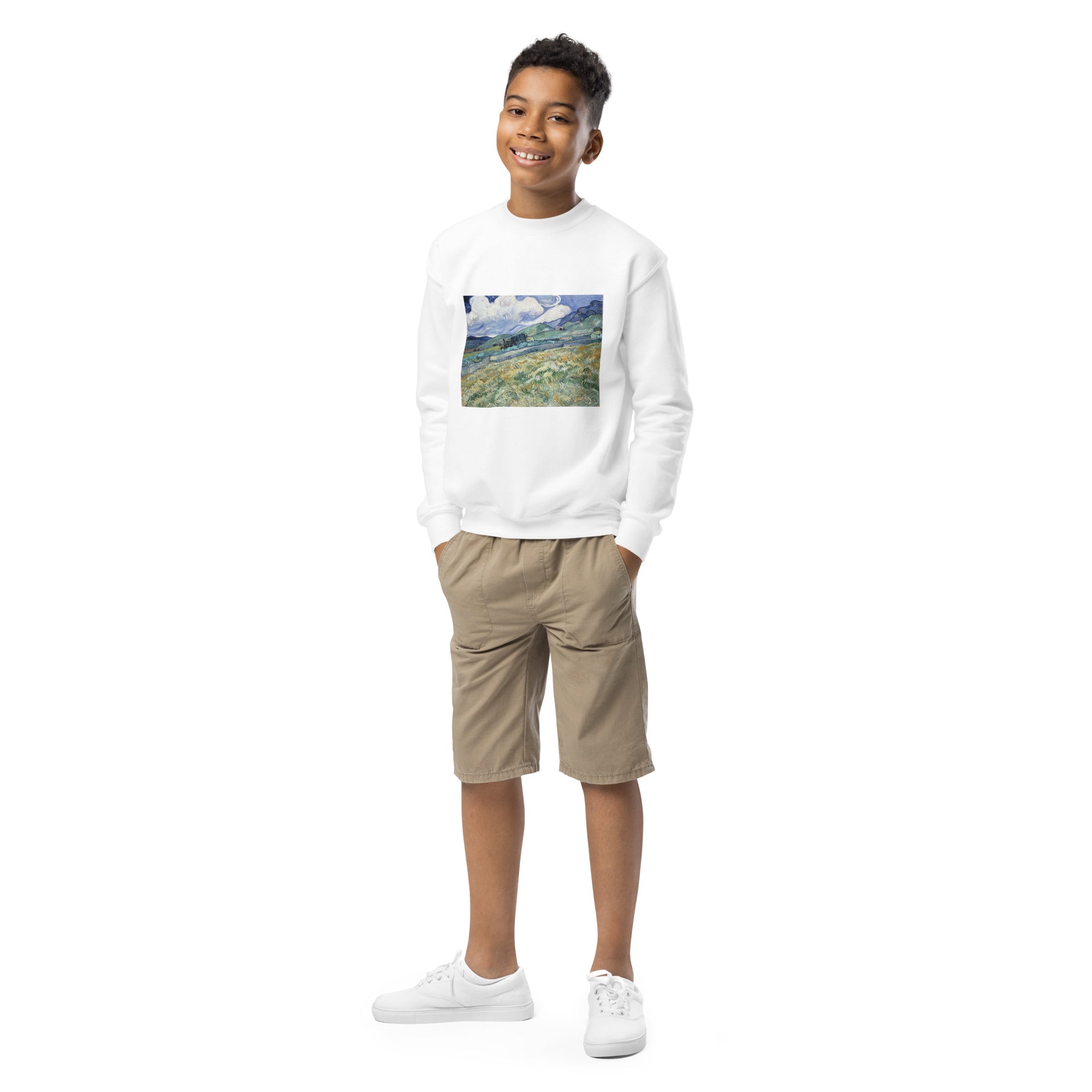 Vincent van Gogh 'Landscape from Saint-Rémy' Famous Painting Crewneck Sweatshirt | Premium Youth Art Sweatshirt