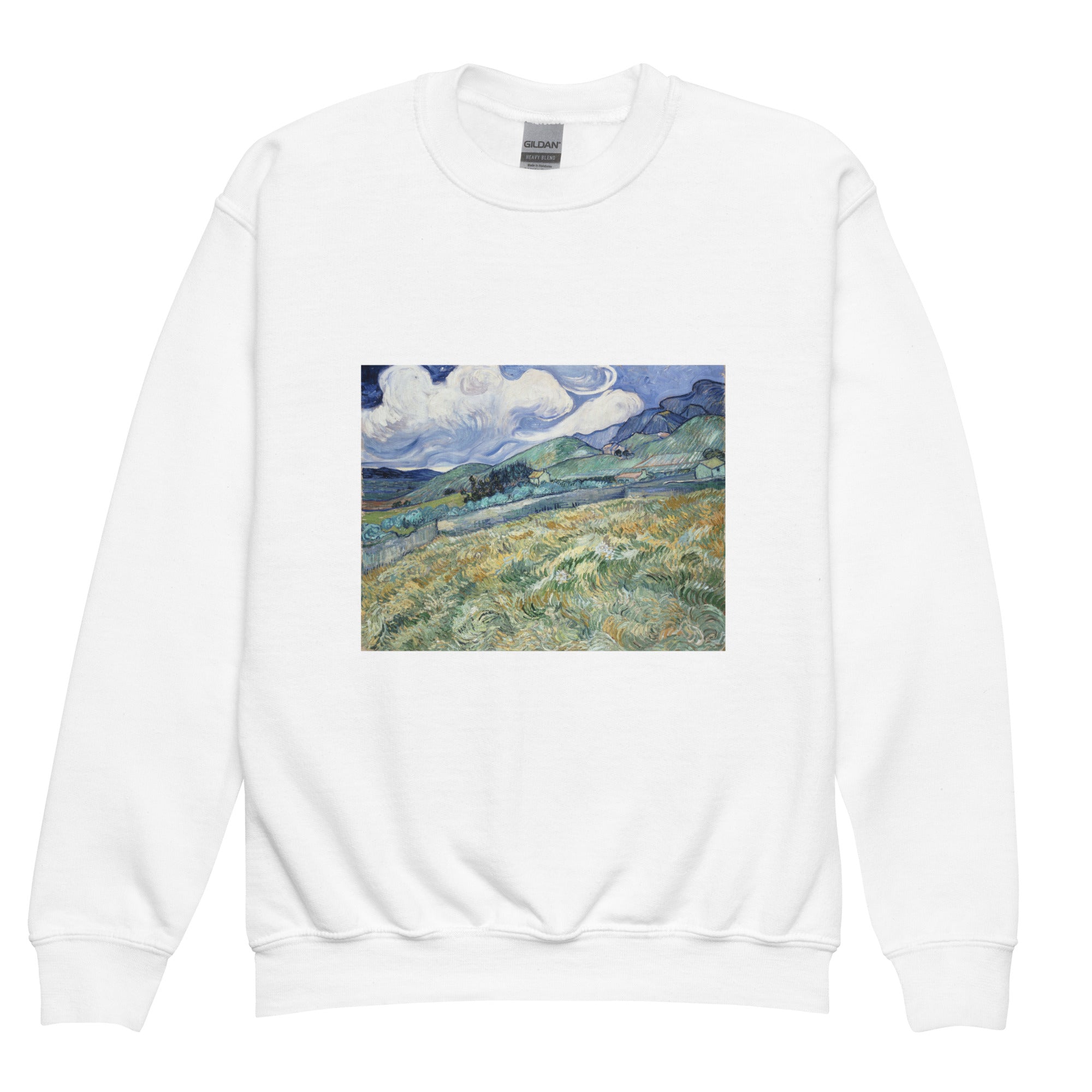 Rundhals-Sweatshirt „Landschaft von Saint-Rémy“ von Vincent van Gogh, berühmtes Gemälde | Premium-Kunst-Sweatshirt für Jugendliche