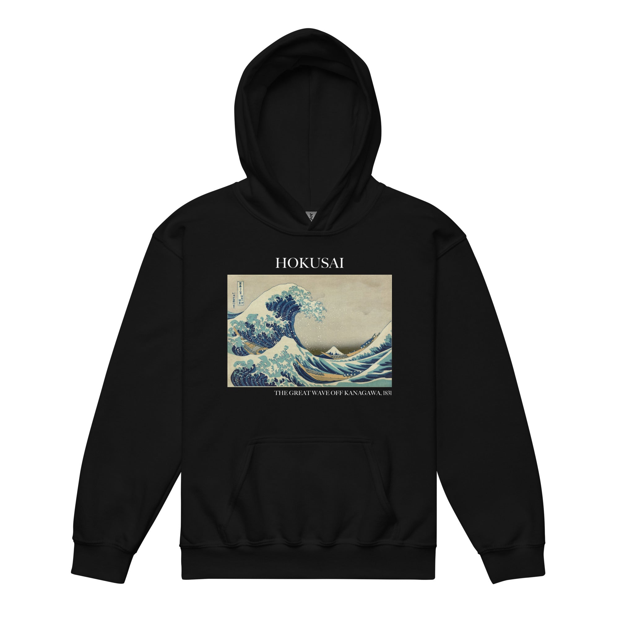 Kapuzenpullover mit berühmtem Gemälde „Die große Welle vor Kanagawa“ von Hokusai | Premium-Kunst-Kapuzenpullover für Jugendliche