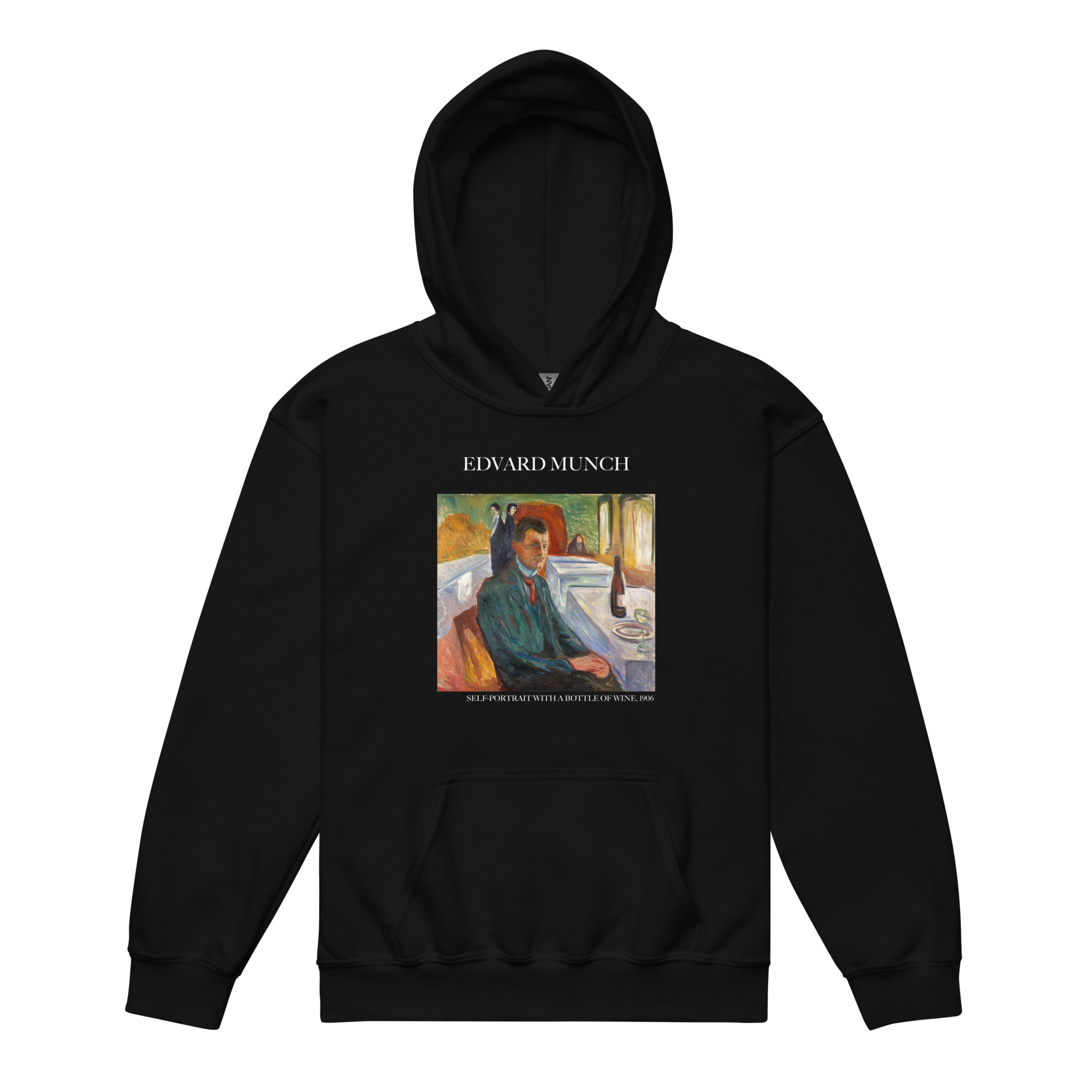 Edvard Munch 'Self-Portrait with a Bottle of Wine' Famous Painting Hoodie | Premium Youth Art Hoodie