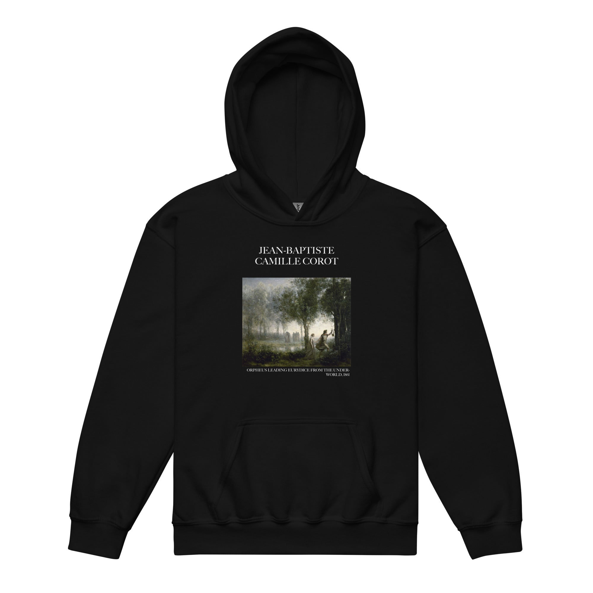 Jean-Baptiste Camille Corot 'Orpheus Leading Eurydice from the Underworld' Famous Painting Hoodie | Premium Youth Art Hoodie