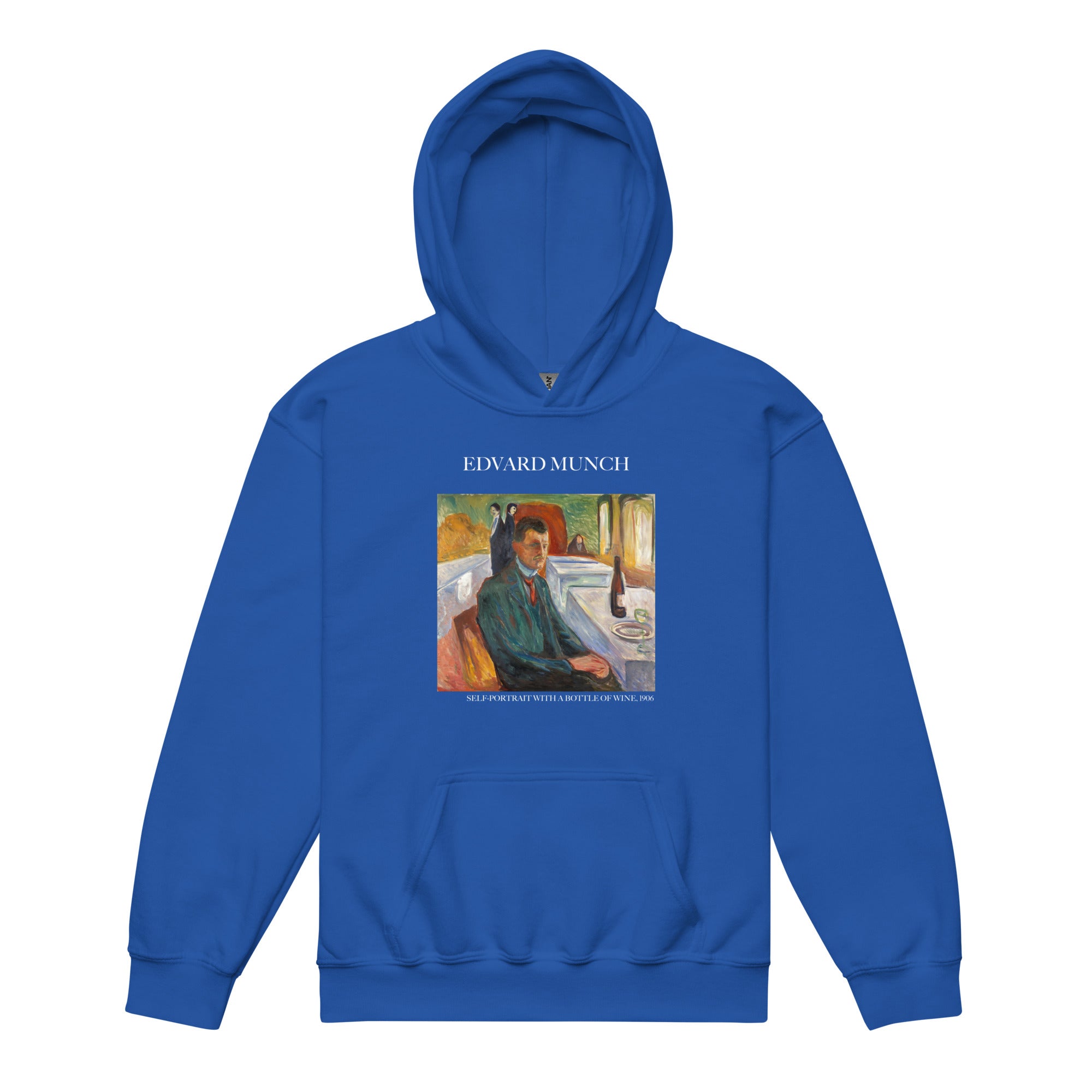 Edvard Munch 'Self-Portrait with a Bottle of Wine' Famous Painting Hoodie | Premium Youth Art Hoodie