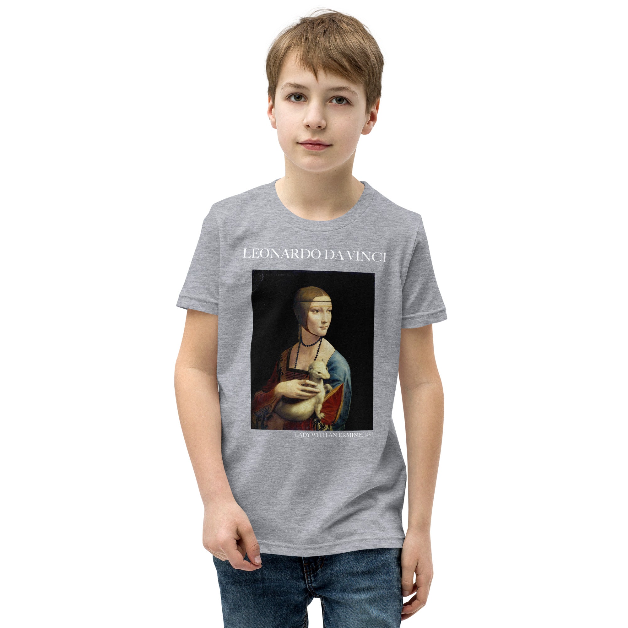 Leonardo da Vinci 'Lady with an Ermine' Famous Painting Short Sleeve T-Shirt | Premium Youth Art Tee