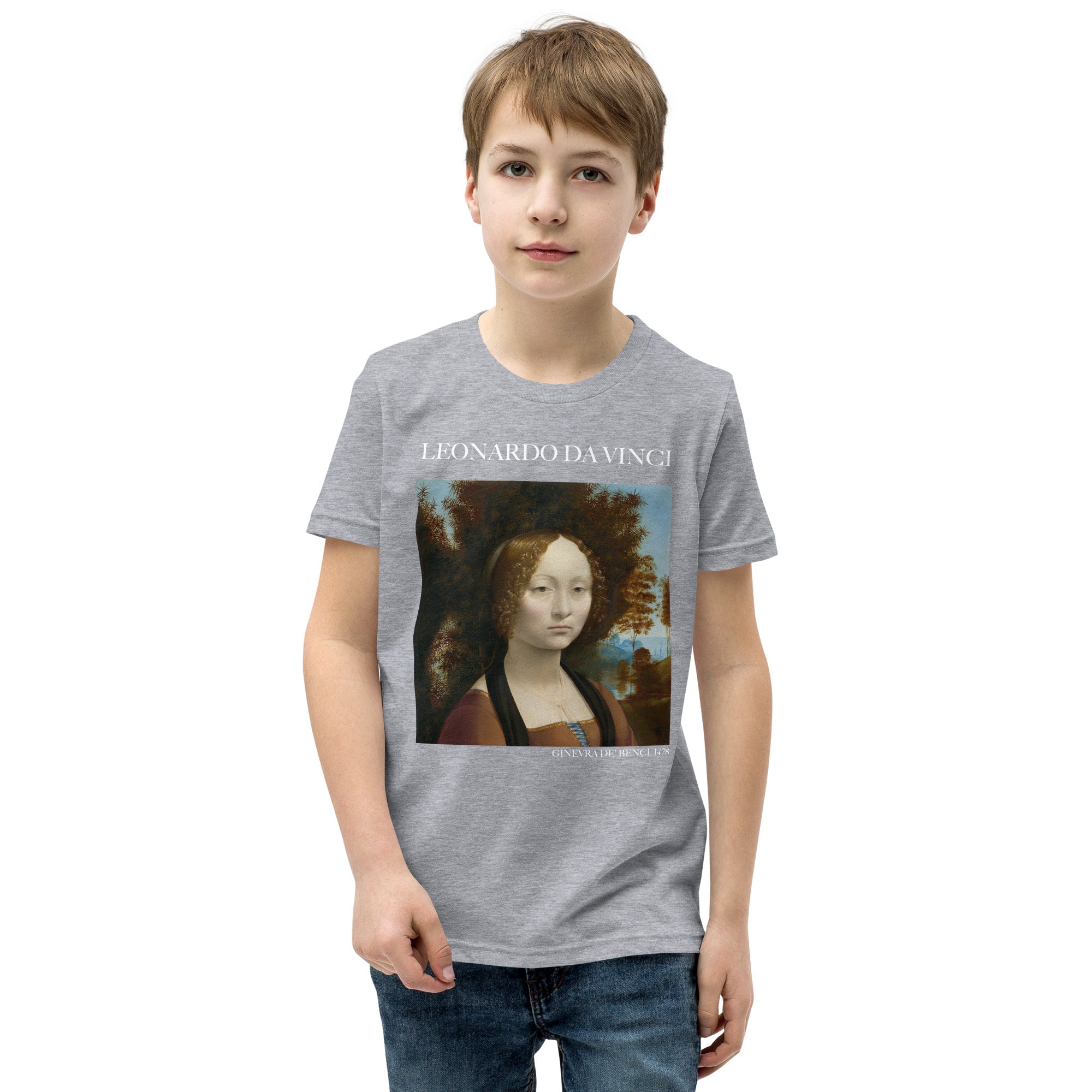 Leonardo da Vinci 'Ginevra de' Benci' Famous Painting Short Sleeve T-Shirt | Premium Youth Art Tee