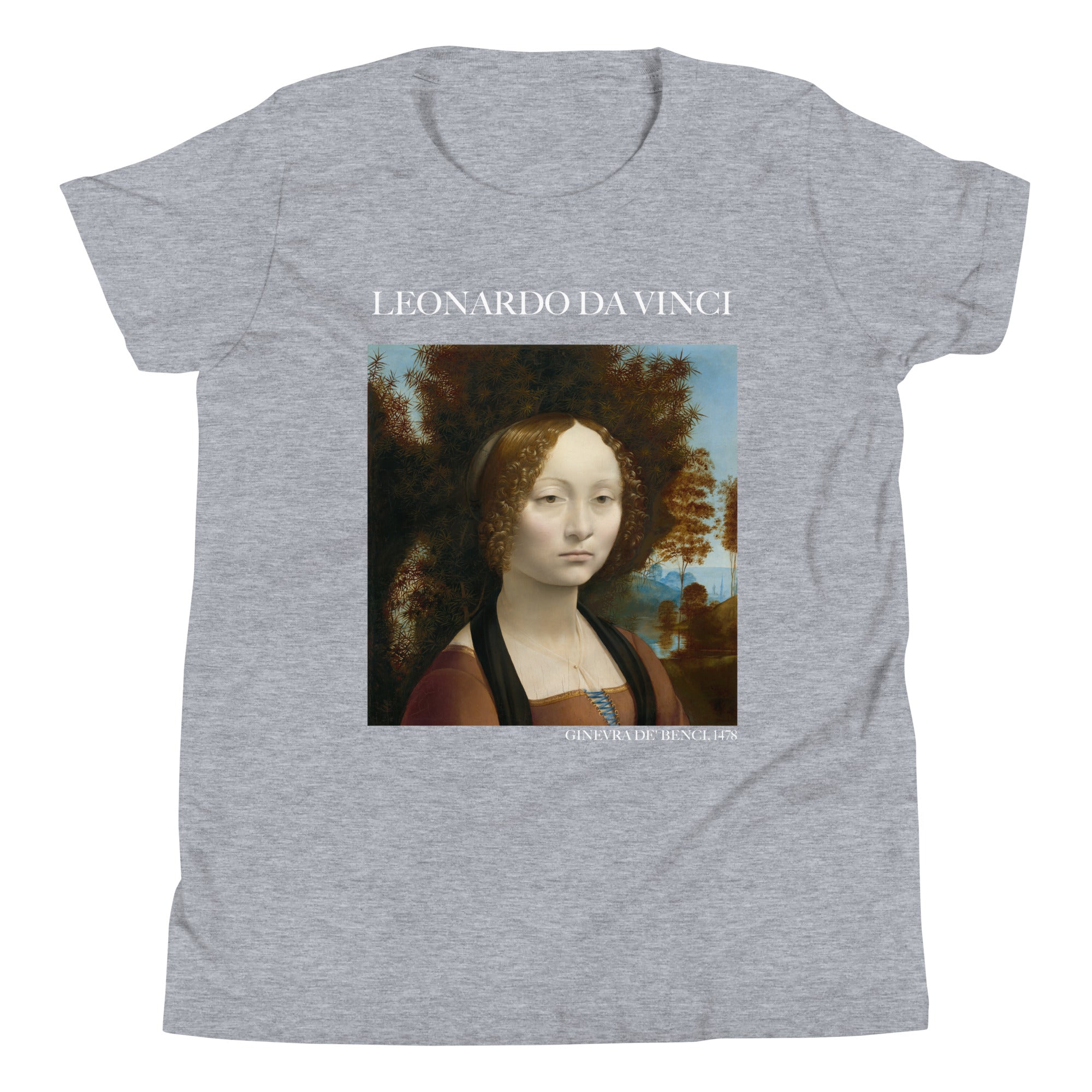 Leonardo da Vinci 'Ginevra de' Benci' Famous Painting Short Sleeve T-Shirt | Premium Youth Art Tee