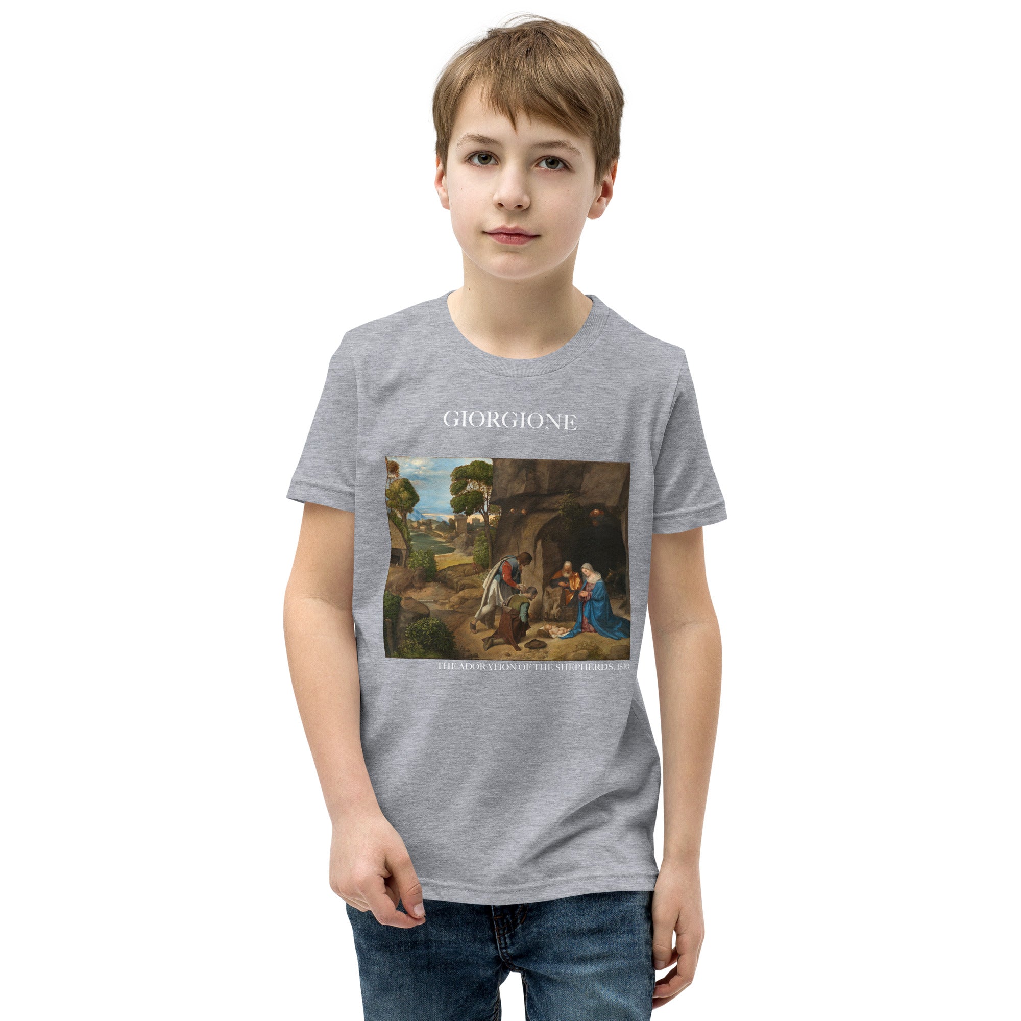 Giorgione „Die Anbetung der Hirten“, berühmtes Gemälde, kurzärmeliges T-Shirt | Premium-Kunst-T-Shirt für Jugendliche