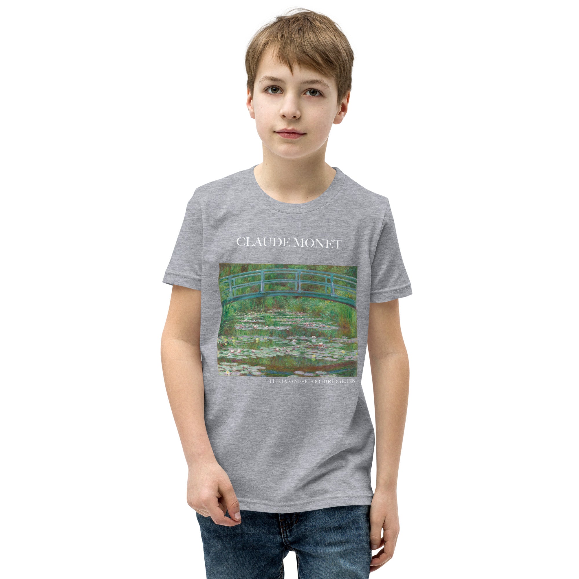 Claude Monet 'The Japanese Footbridge' Famous Painting Short Sleeve T-Shirt | Premium Youth Art Tee