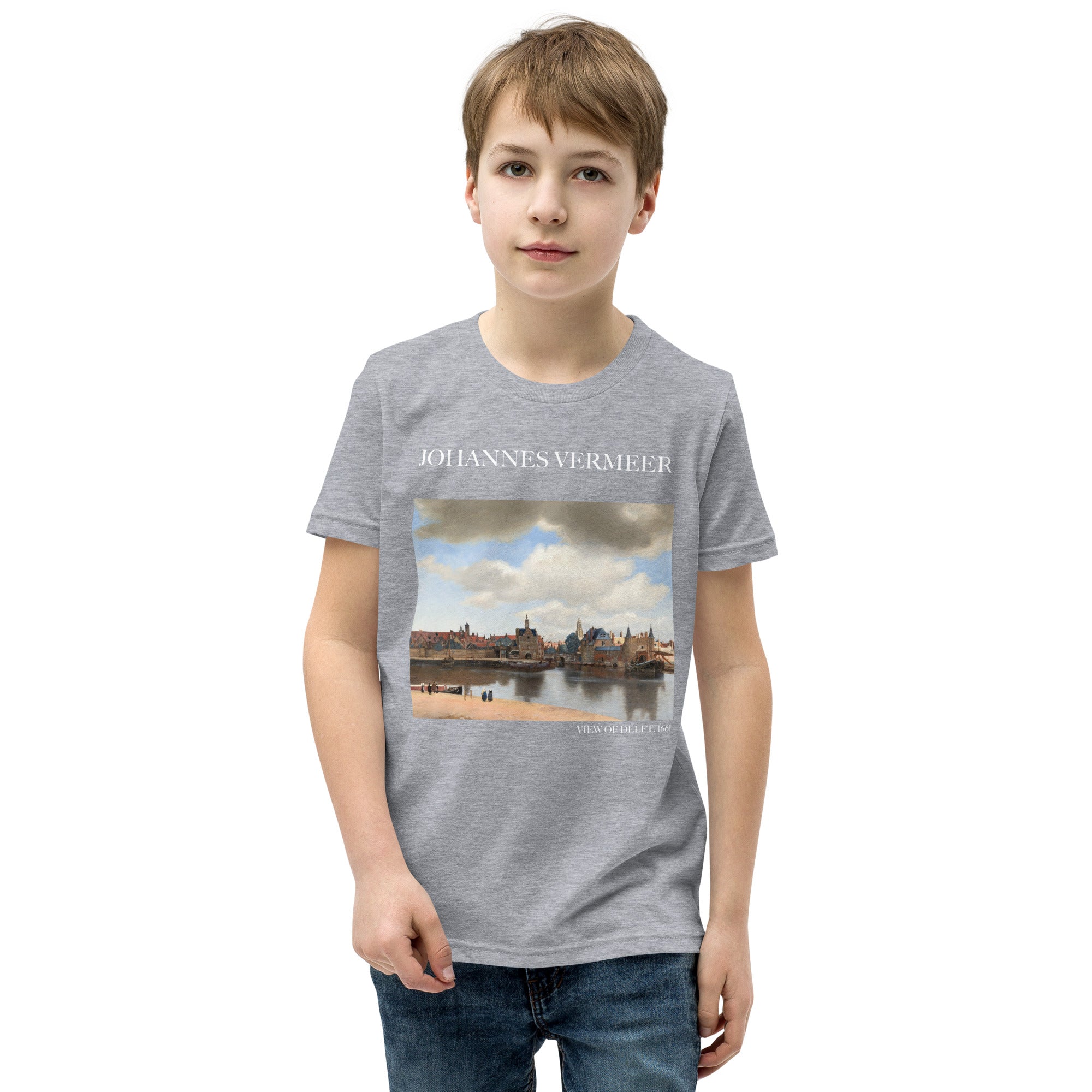 Johannes Vermeer „Ansicht von Delft“ Berühmtes Gemälde Kurzärmeliges T-Shirt | Premium Jugend Kunst T-Shirt