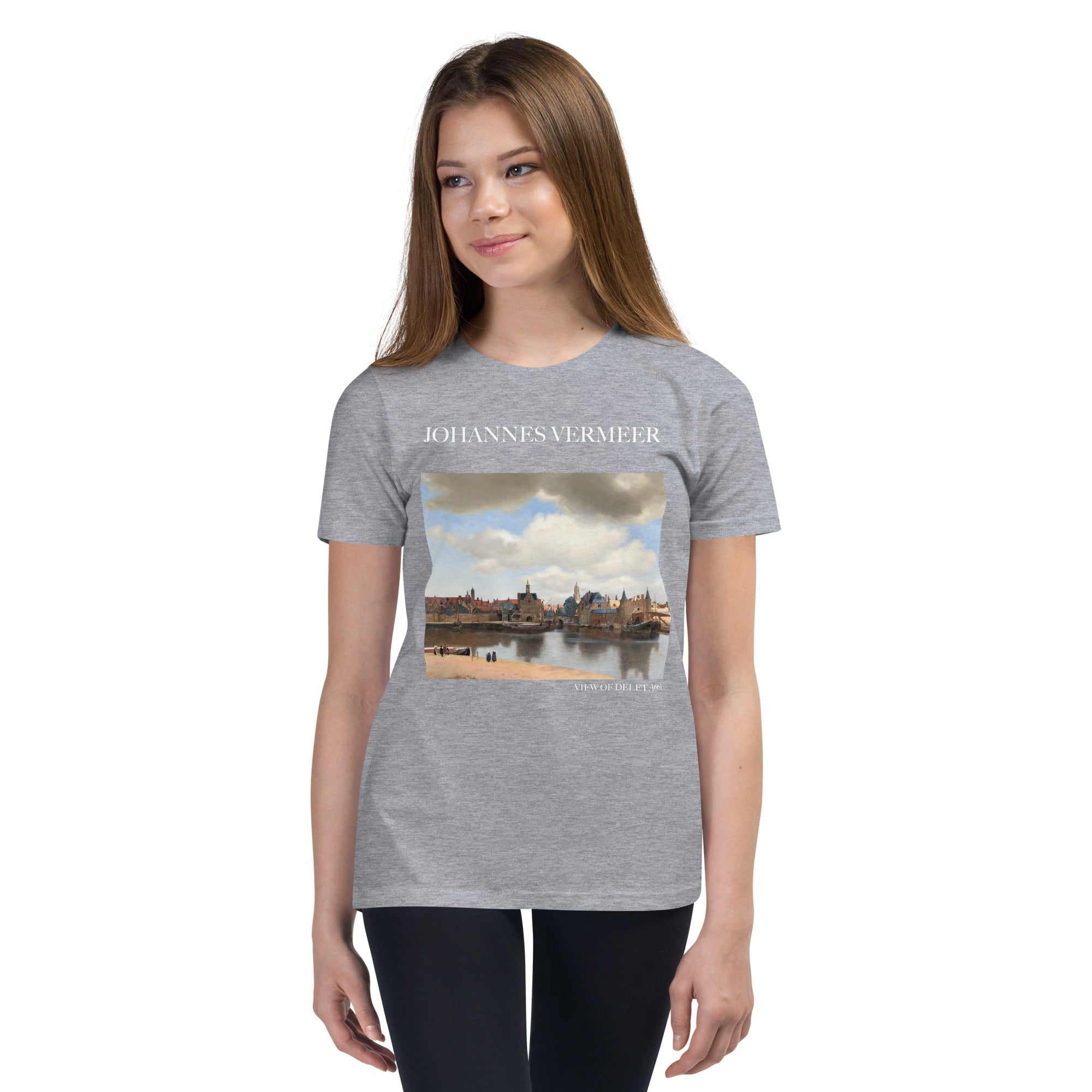 Johannes Vermeer „Ansicht von Delft“ Berühmtes Gemälde Kurzärmeliges T-Shirt | Premium Jugend Kunst T-Shirt