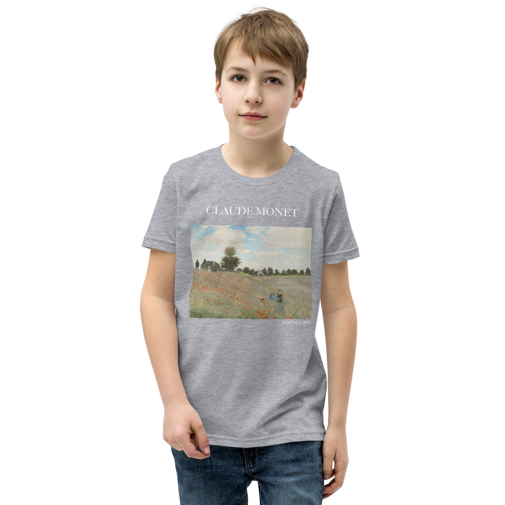 Claude Monet 'Poppies' Famous Painting Short Sleeve T-Shirt | Premium Youth Art Tee