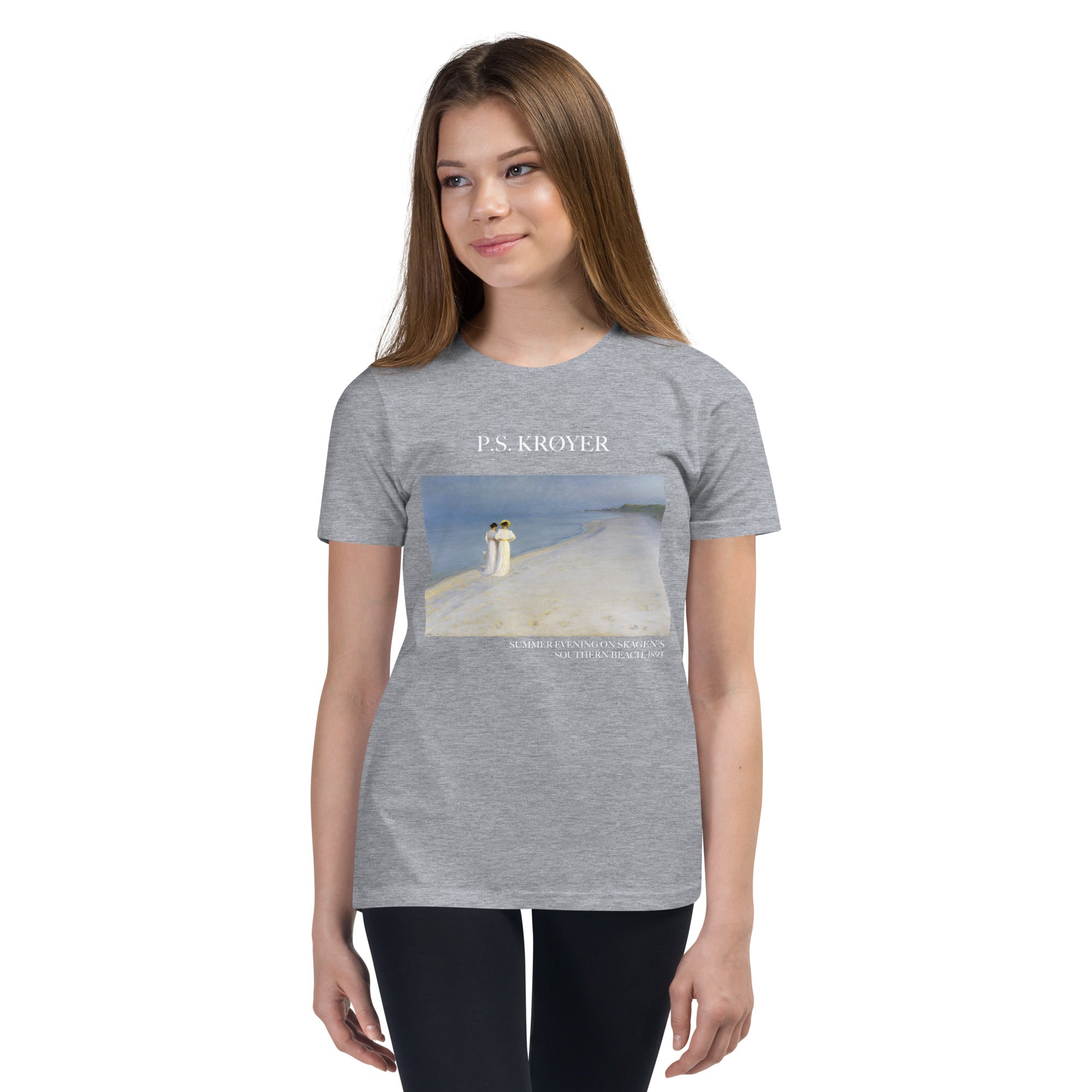 PS Krøyer „Sommerabend am Südstrand von Skagen“, berühmtes Gemälde, kurzärmeliges T-Shirt | Premium-Kunst-T-Shirt für Jugendliche
