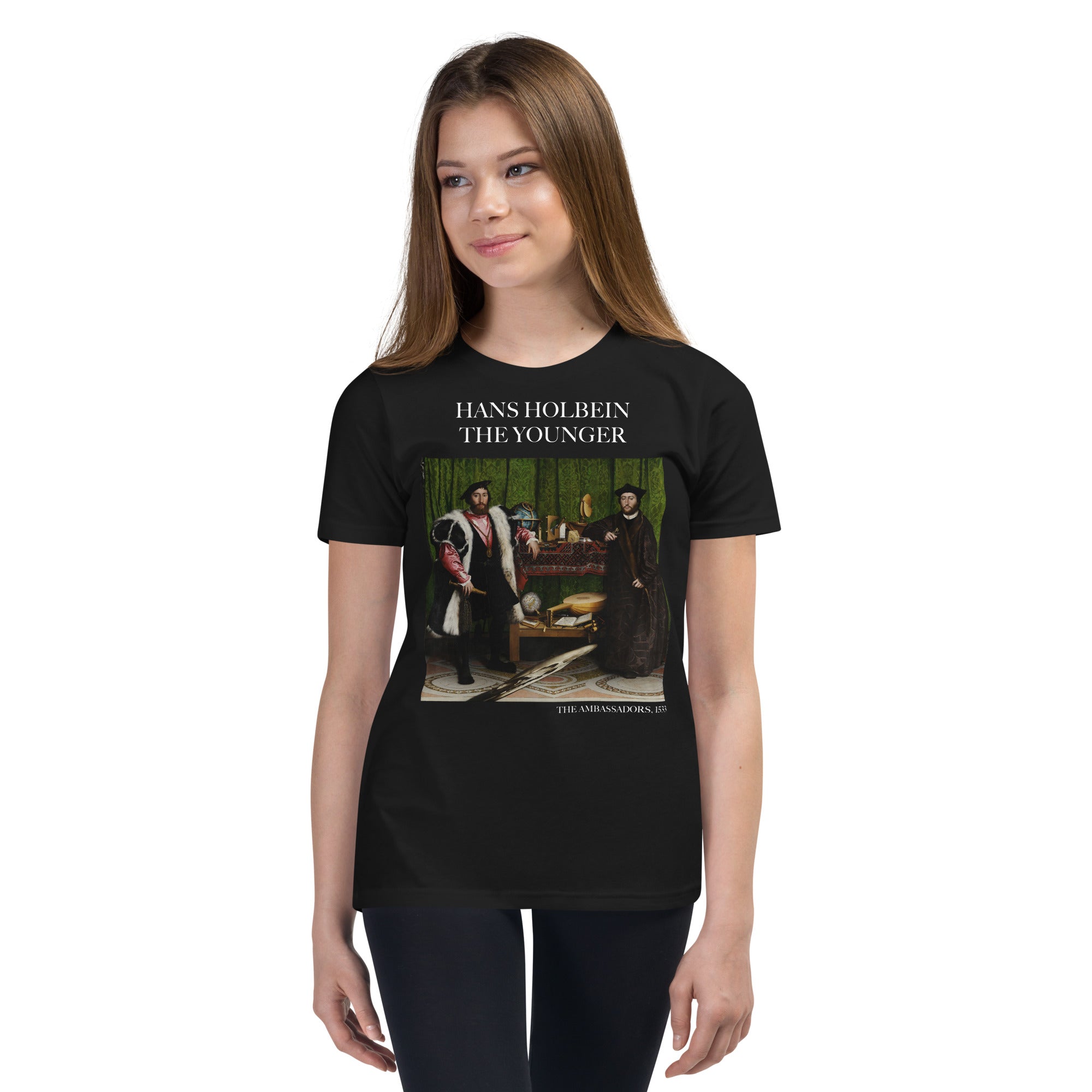 Hans Holbein the Younger 'The Ambassadors' Famous Painting Short Sleeve T-Shirt | Premium Youth Art Tee