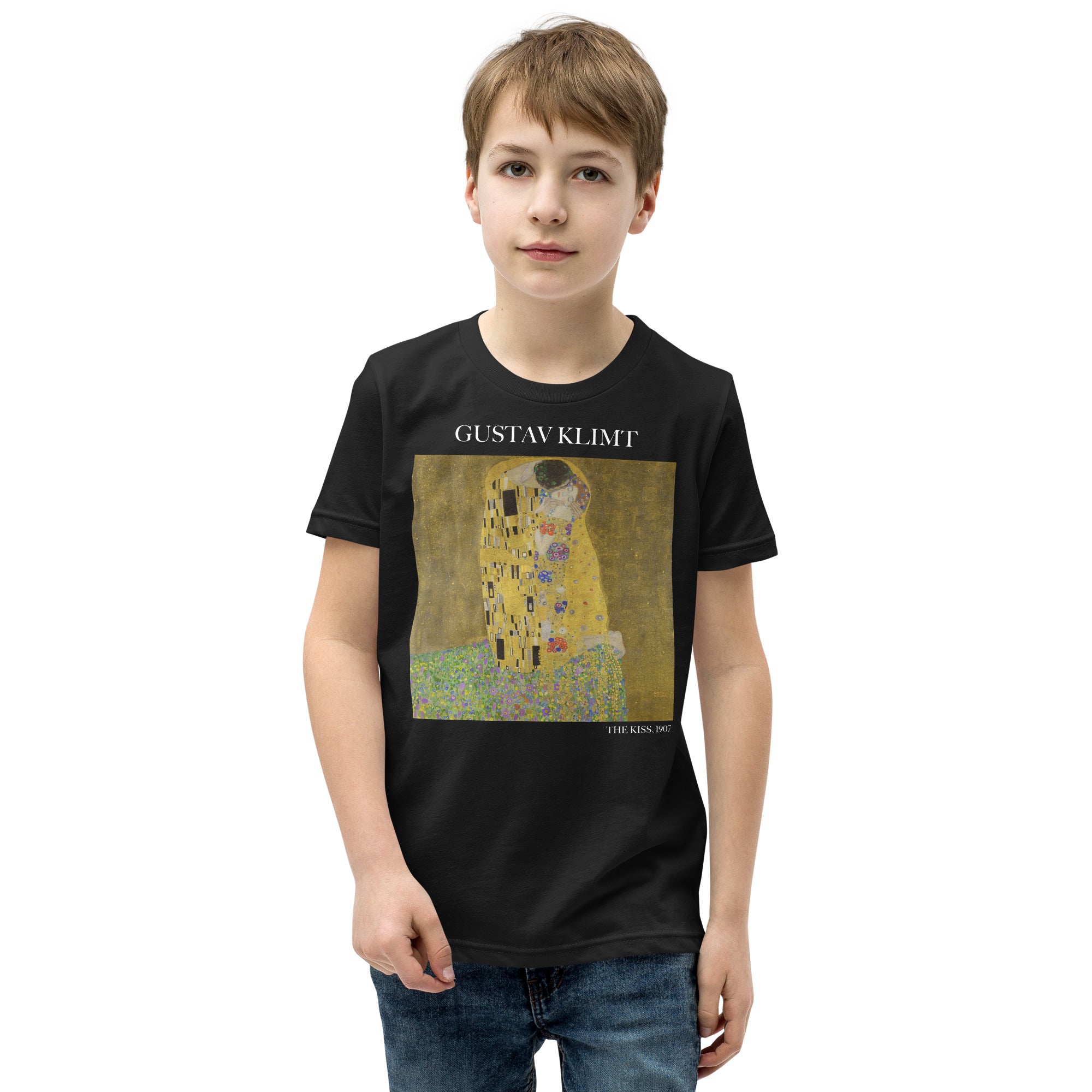 Gustav Klimt „Der Kuss“ Berühmtes Gemälde Kurzärmeliges T-Shirt | Premium Jugend Art T-Shirt