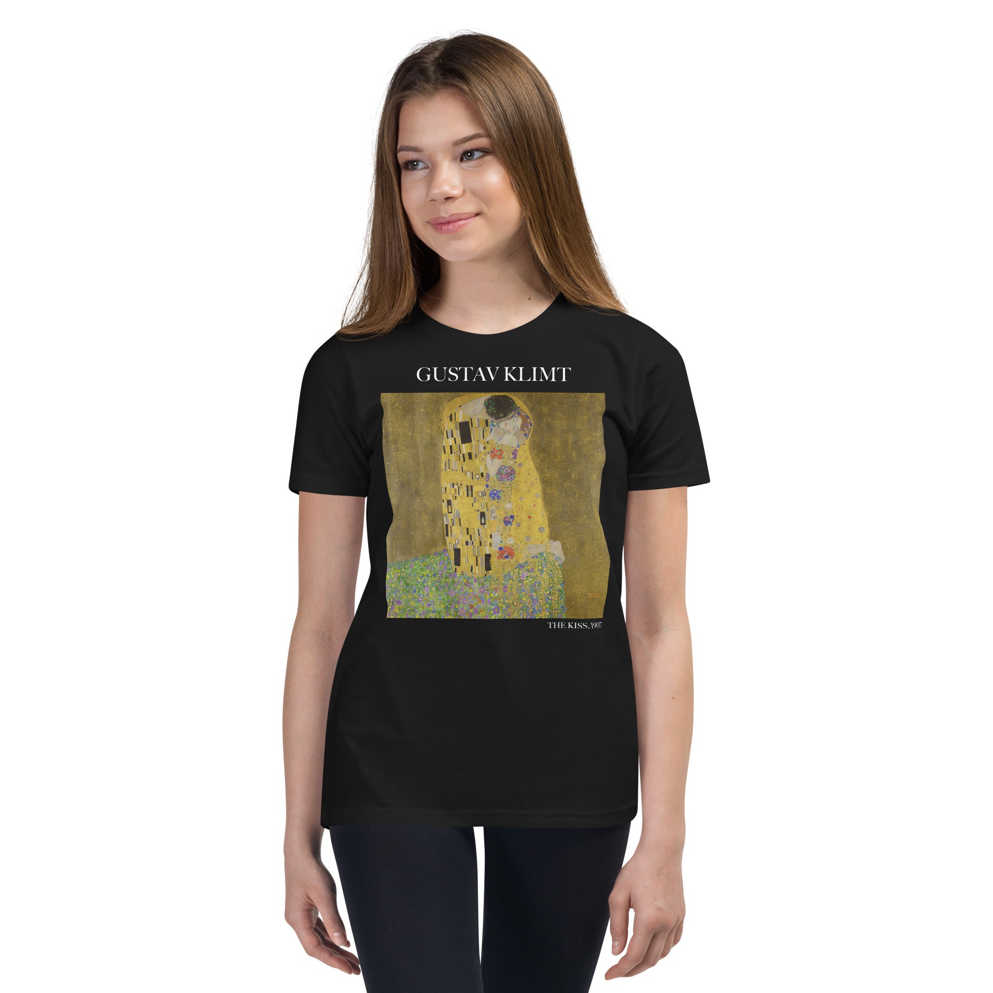 Gustav Klimt 'The Kiss' Famous Painting Short Sleeve T-Shirt | Premium Youth Art Tee