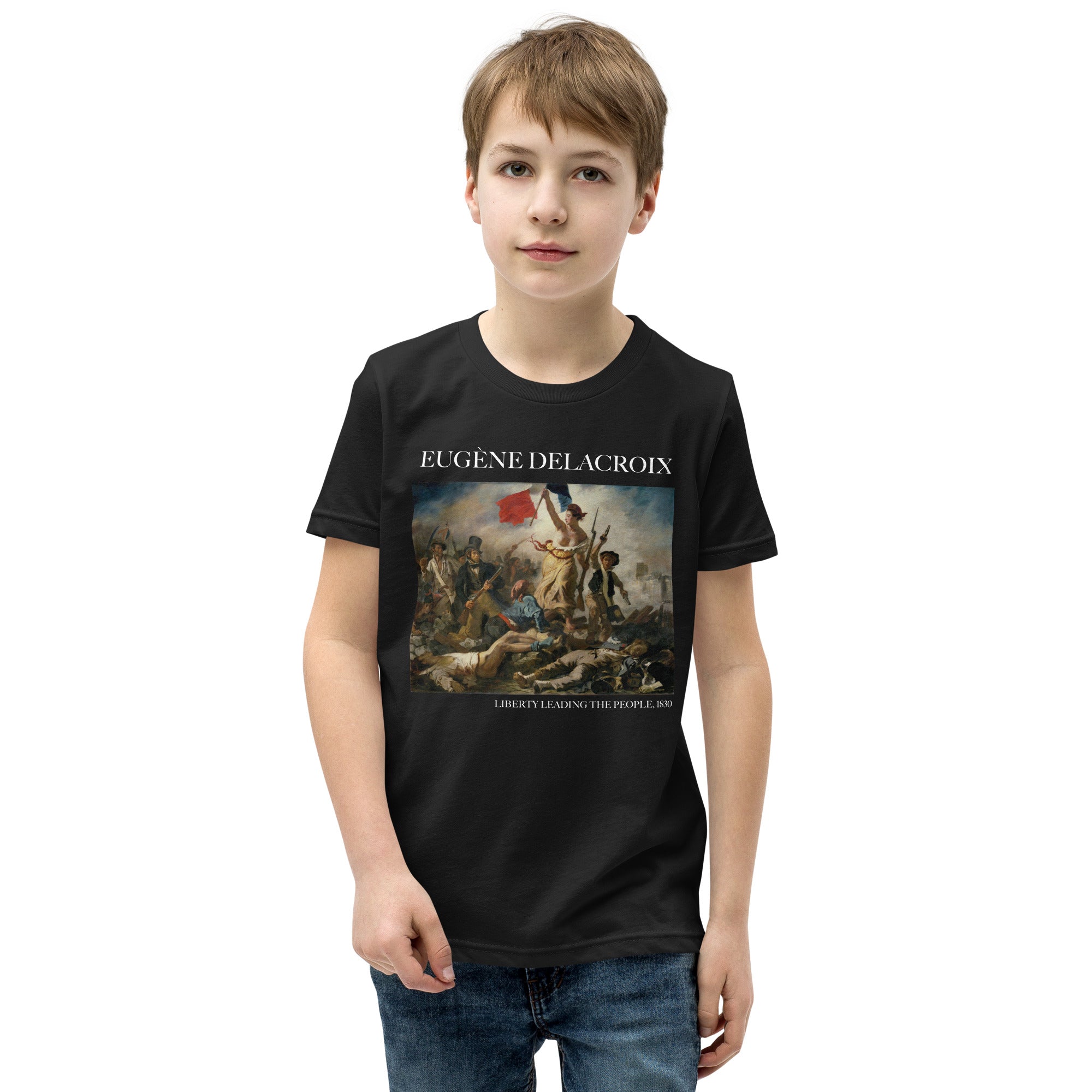 Eugène Delacroix 'Liberty Leading the People' Famous Painting Short Sleeve T-Shirt | Premium Youth Art Tee