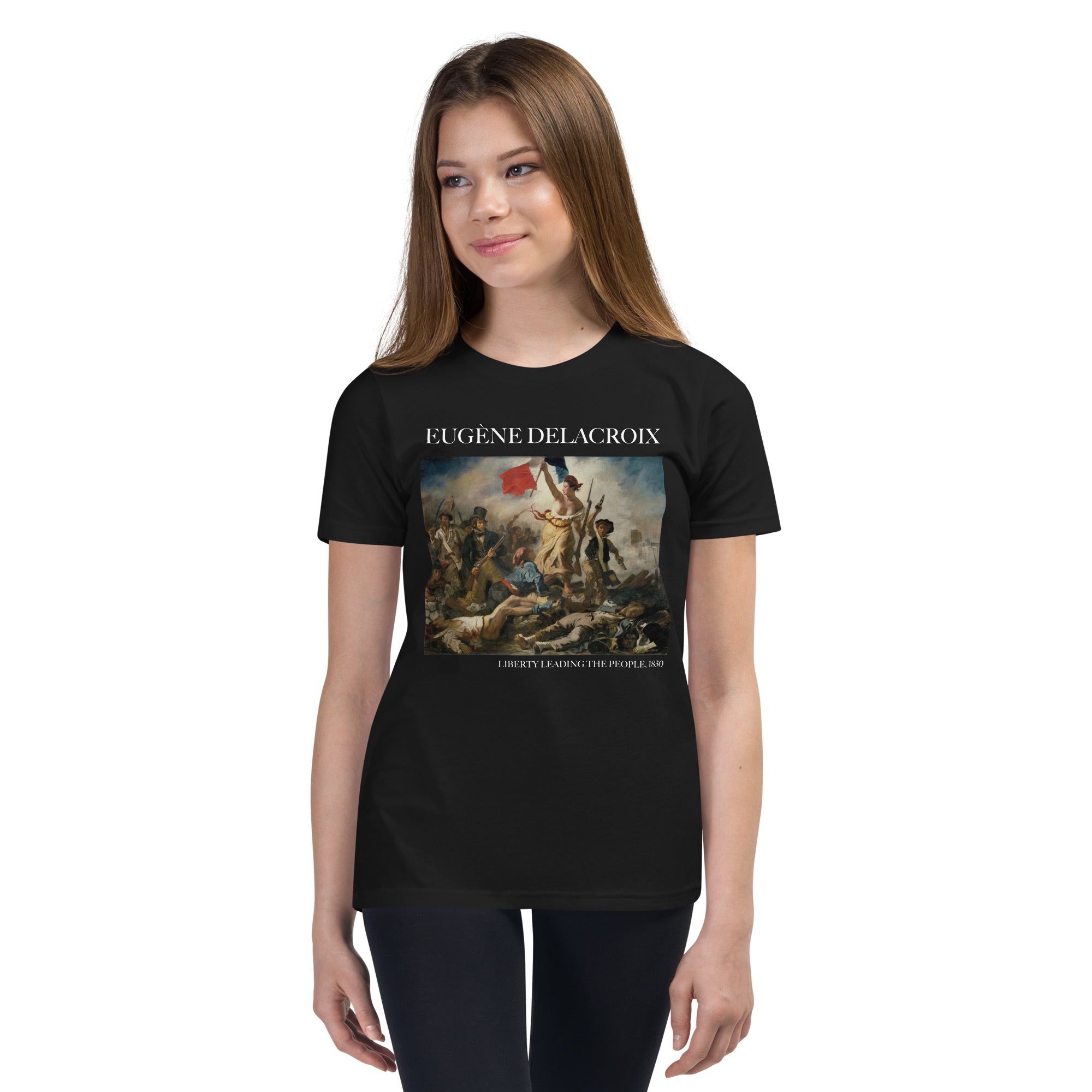 Eugène Delacroix 'Liberty Leading the People' Famous Painting Short Sleeve T-Shirt | Premium Youth Art Tee